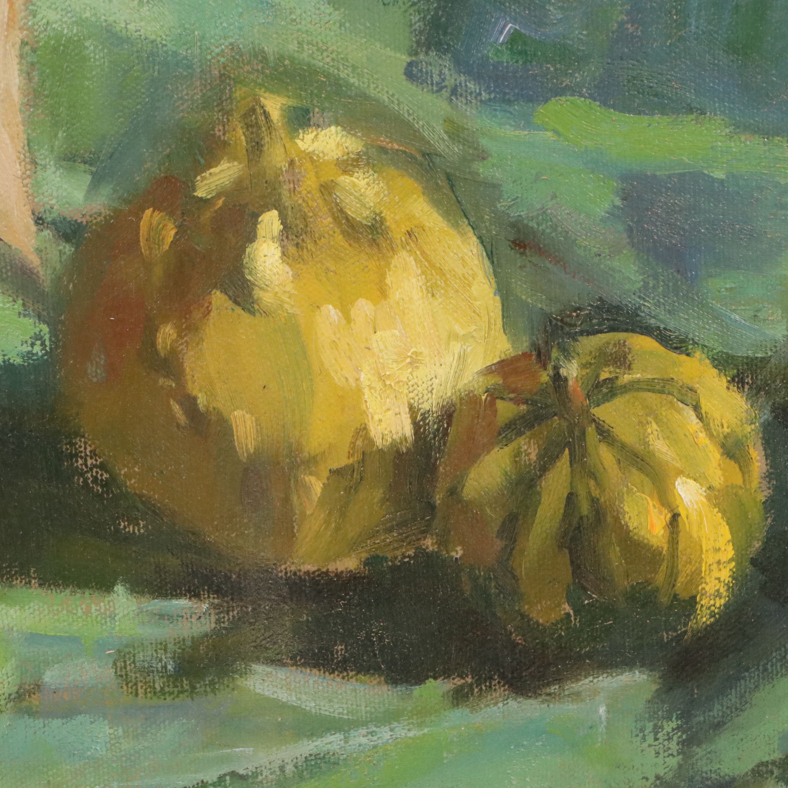 Richard Stalter Still Life Oil Painting of Gourds and Maize