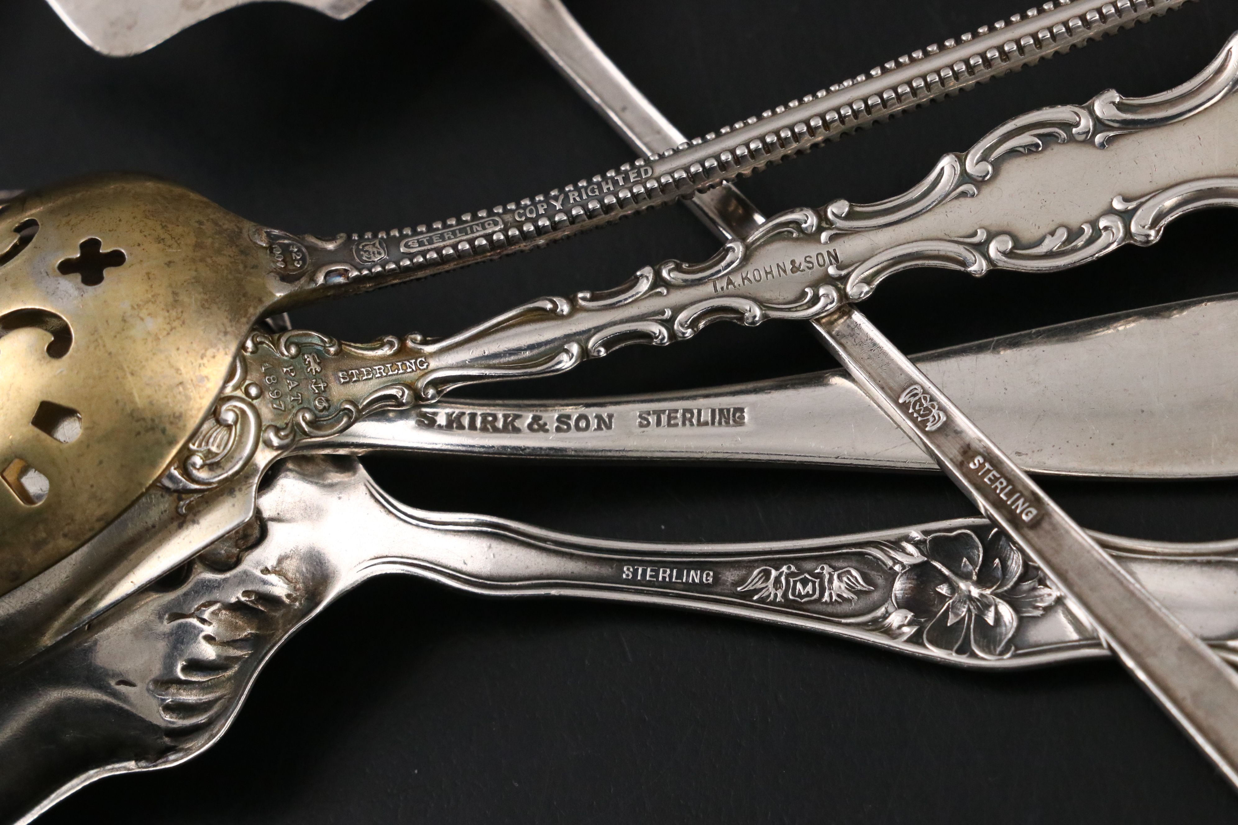 John Gorham English Parcel Gilt Berry Spoon with Other Sterling Serving Utensils