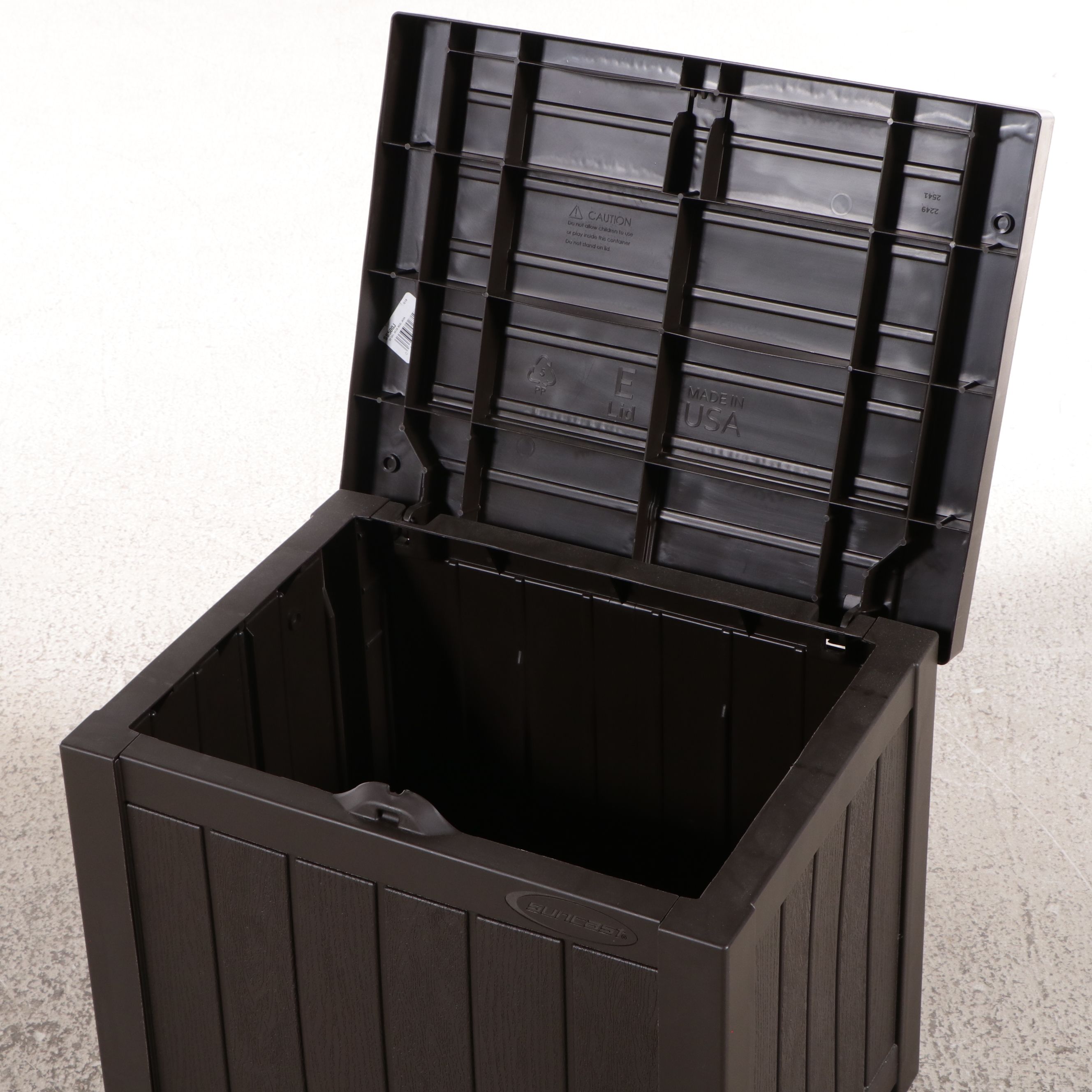 Wrought Iron Plant Stand, Fake Owl Decoy and Deck Box