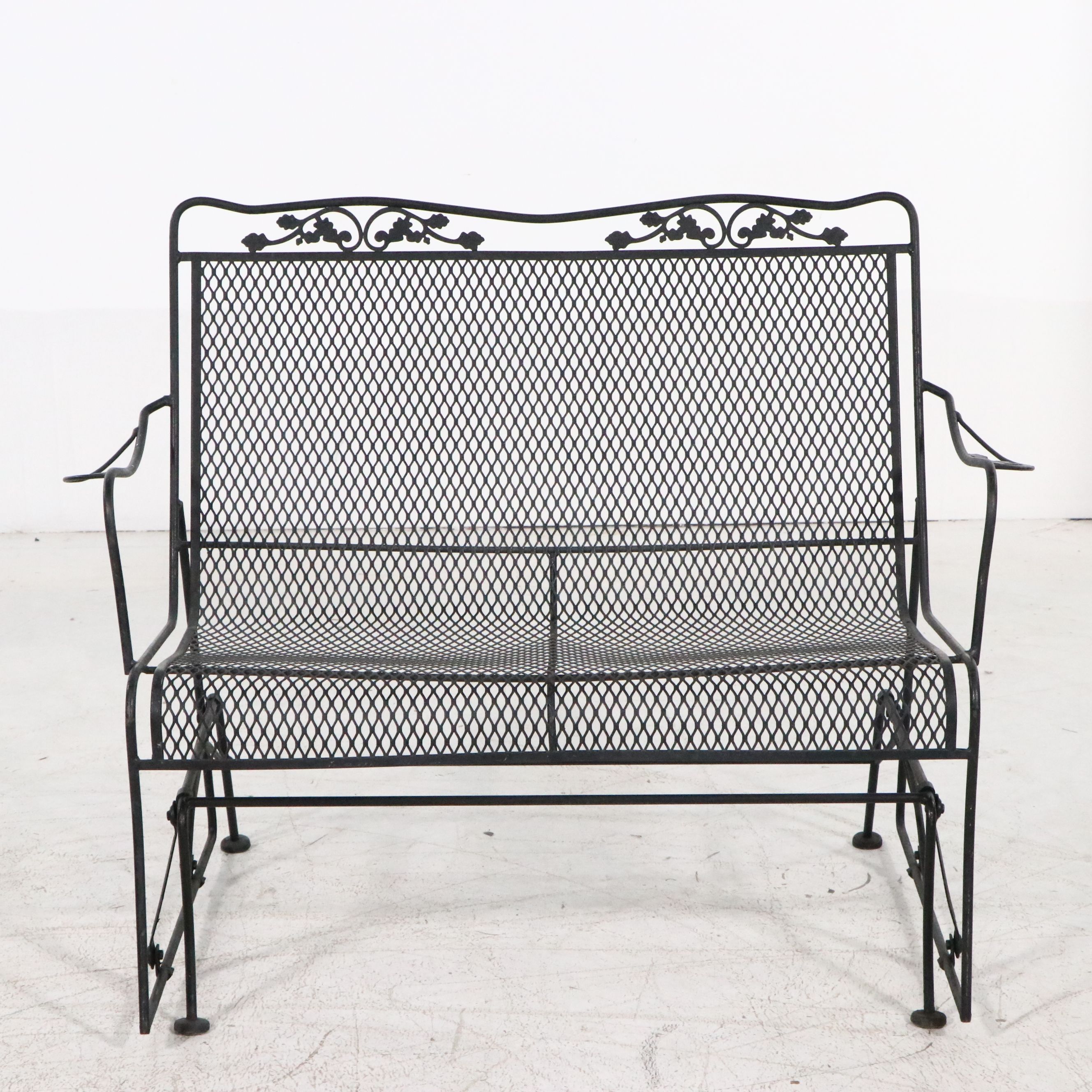 Wrought Iron and Mesh Patio Bar Cart and Loveseat Glider Bench