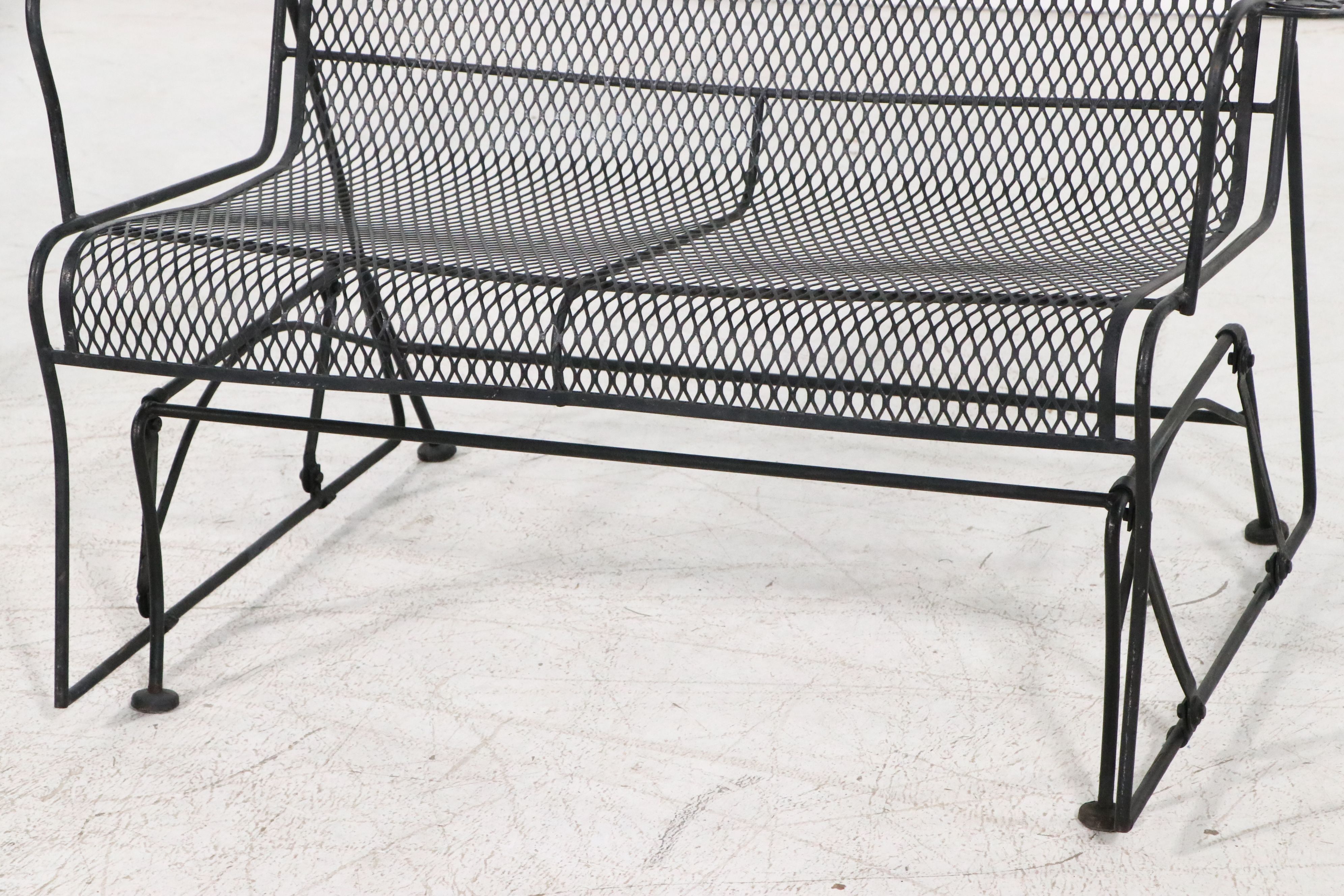 Wrought Iron and Mesh Patio Bar Cart and Loveseat Glider Bench
