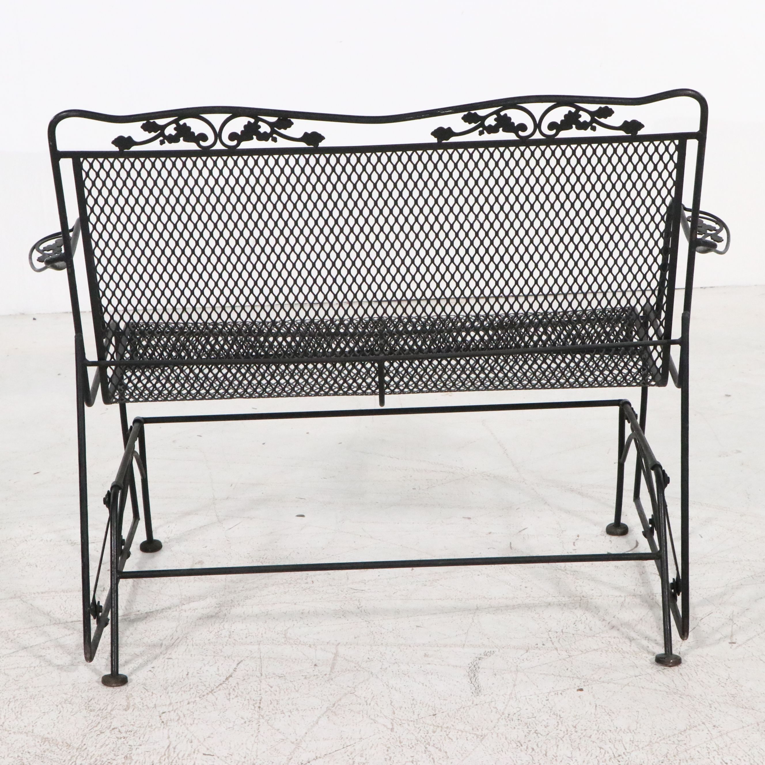 Wrought Iron and Mesh Patio Bar Cart and Loveseat Glider Bench