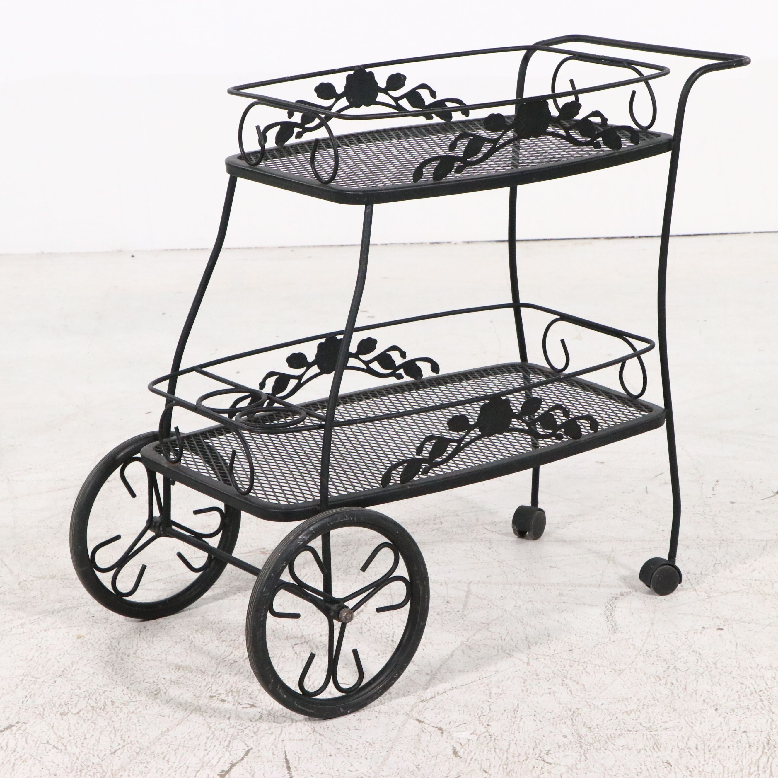 Wrought Iron and Mesh Patio Bar Cart and Loveseat Glider Bench