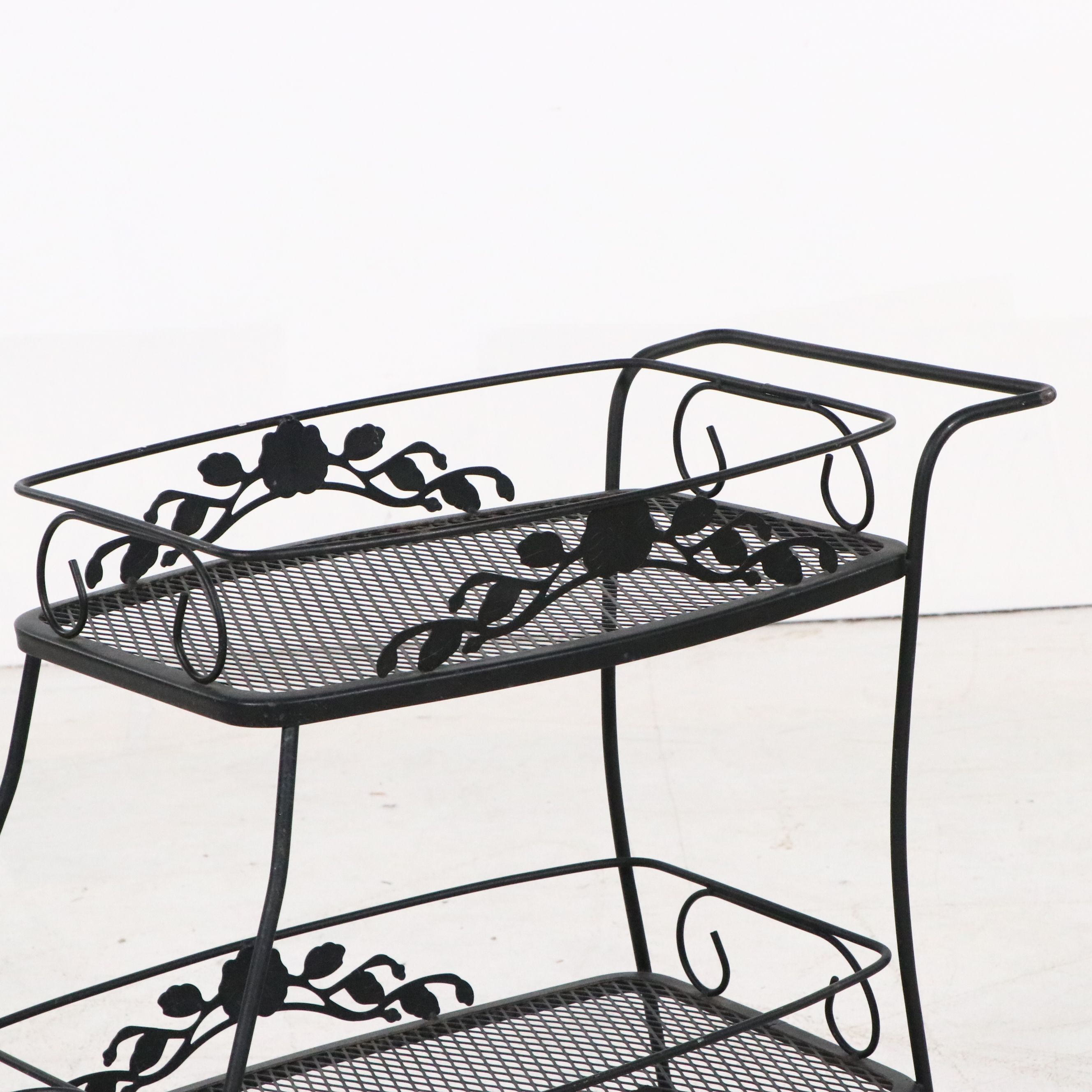 Wrought Iron and Mesh Patio Bar Cart and Loveseat Glider Bench
