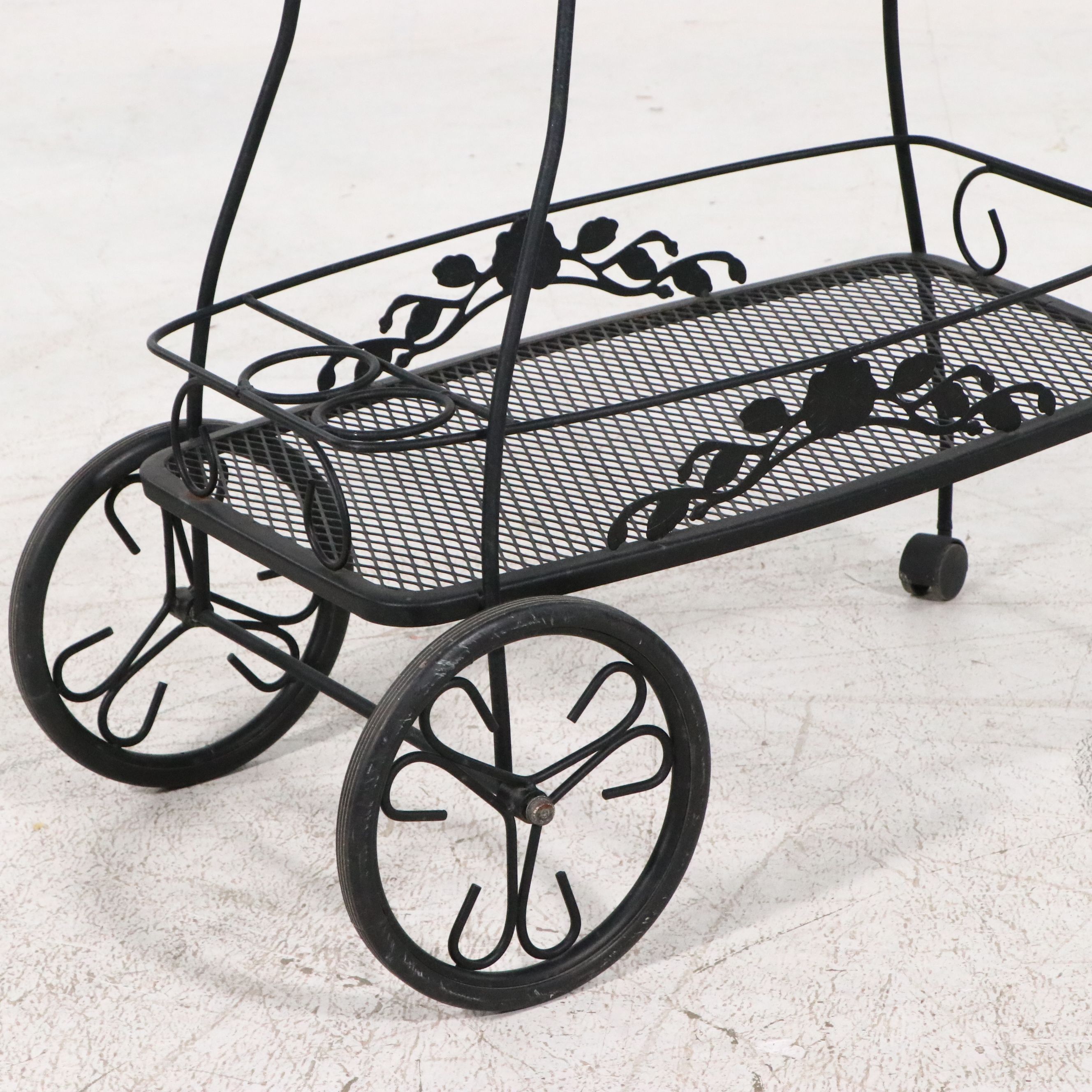 Wrought Iron and Mesh Patio Bar Cart and Loveseat Glider Bench