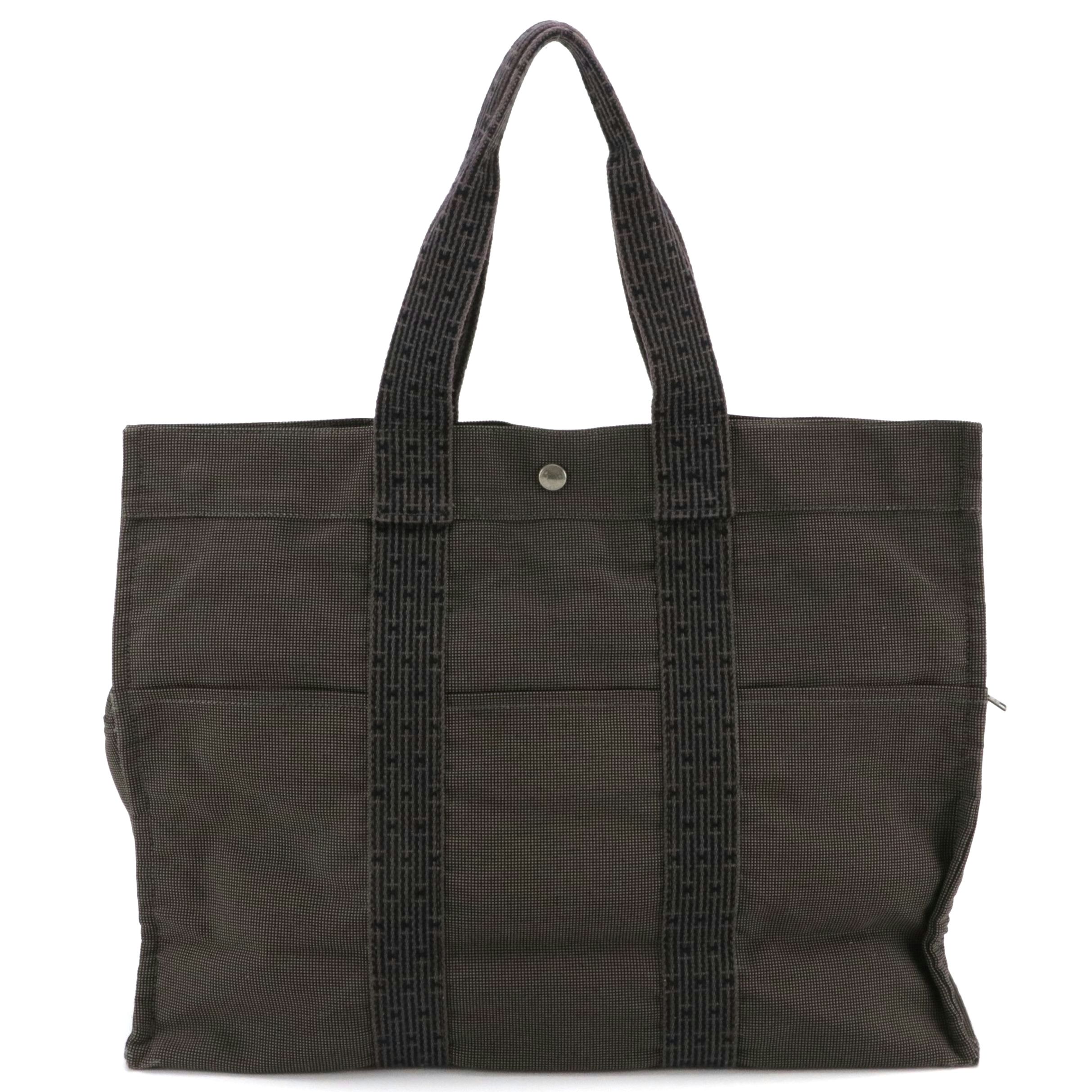 Hermès Herline Fourre-Tout GM Zip Tote in Grey Nylon Canvas