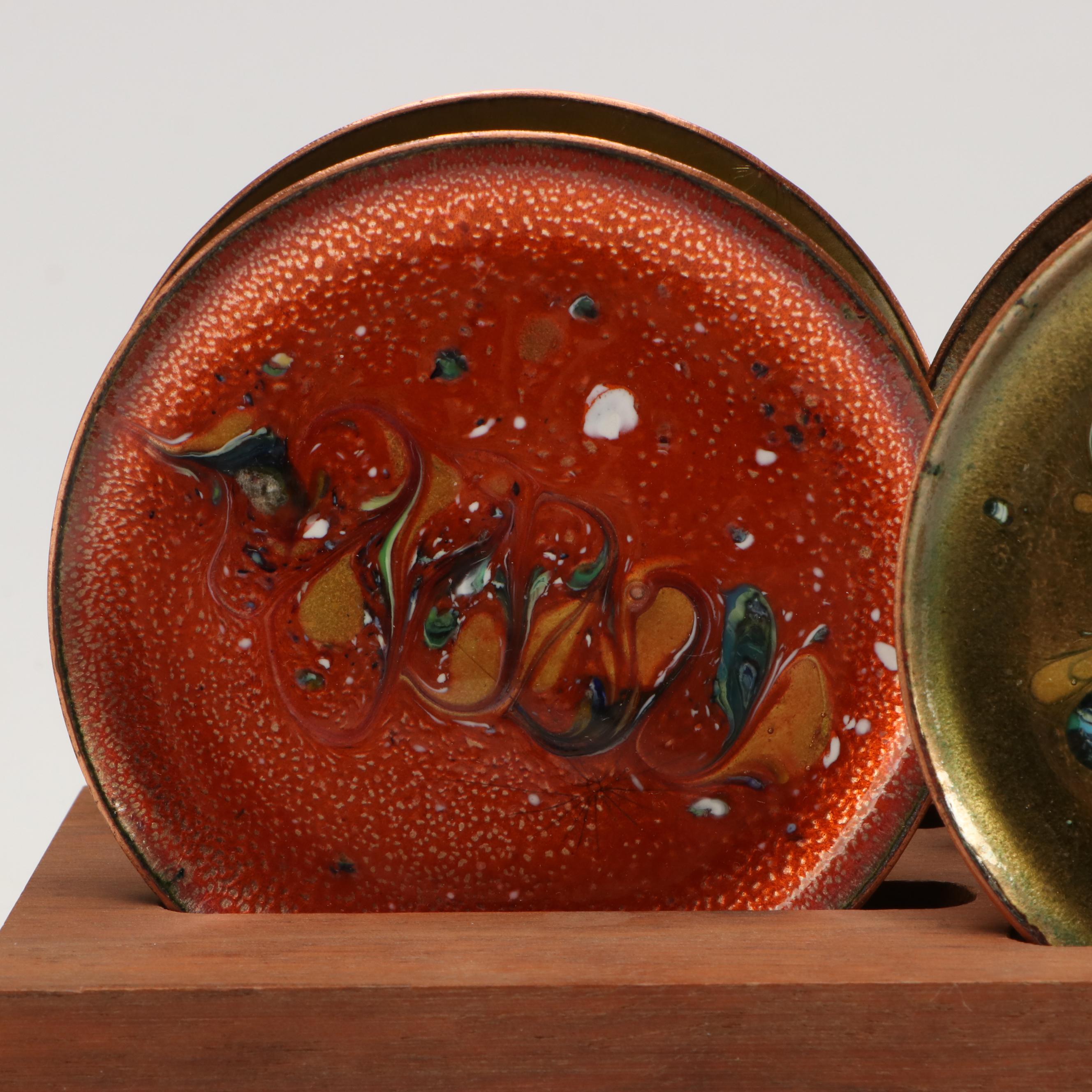 Inuit Style Soapstone Figures with Enamel Art Coasters and Stone Plate