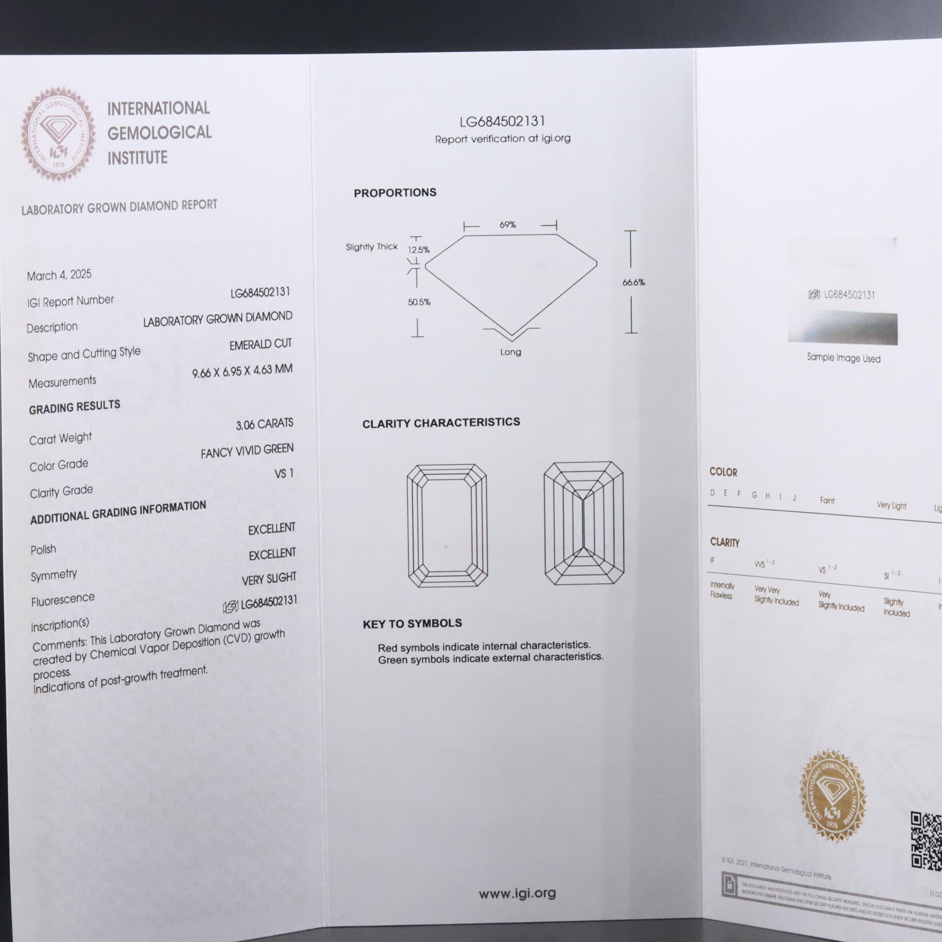 Loose 3.06 CT Lab Grown Diamond with IGI Report