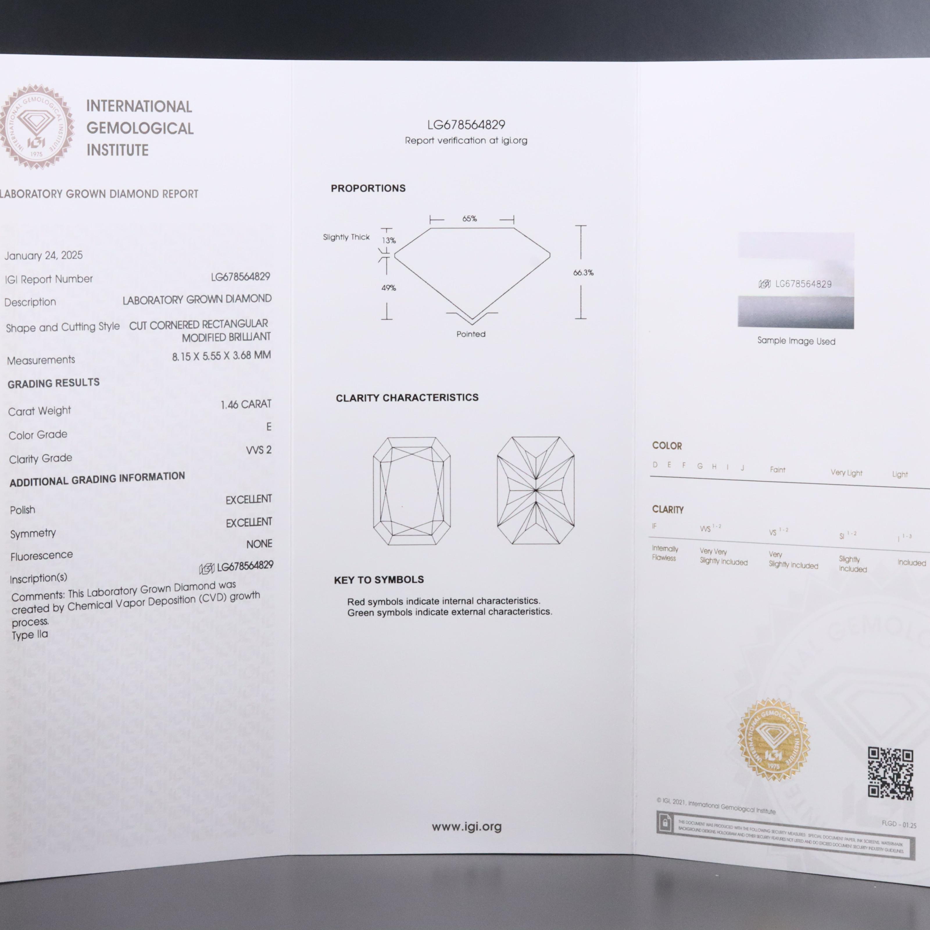 Loose 1.46 CT Lab Grown Diamond with IGI Report