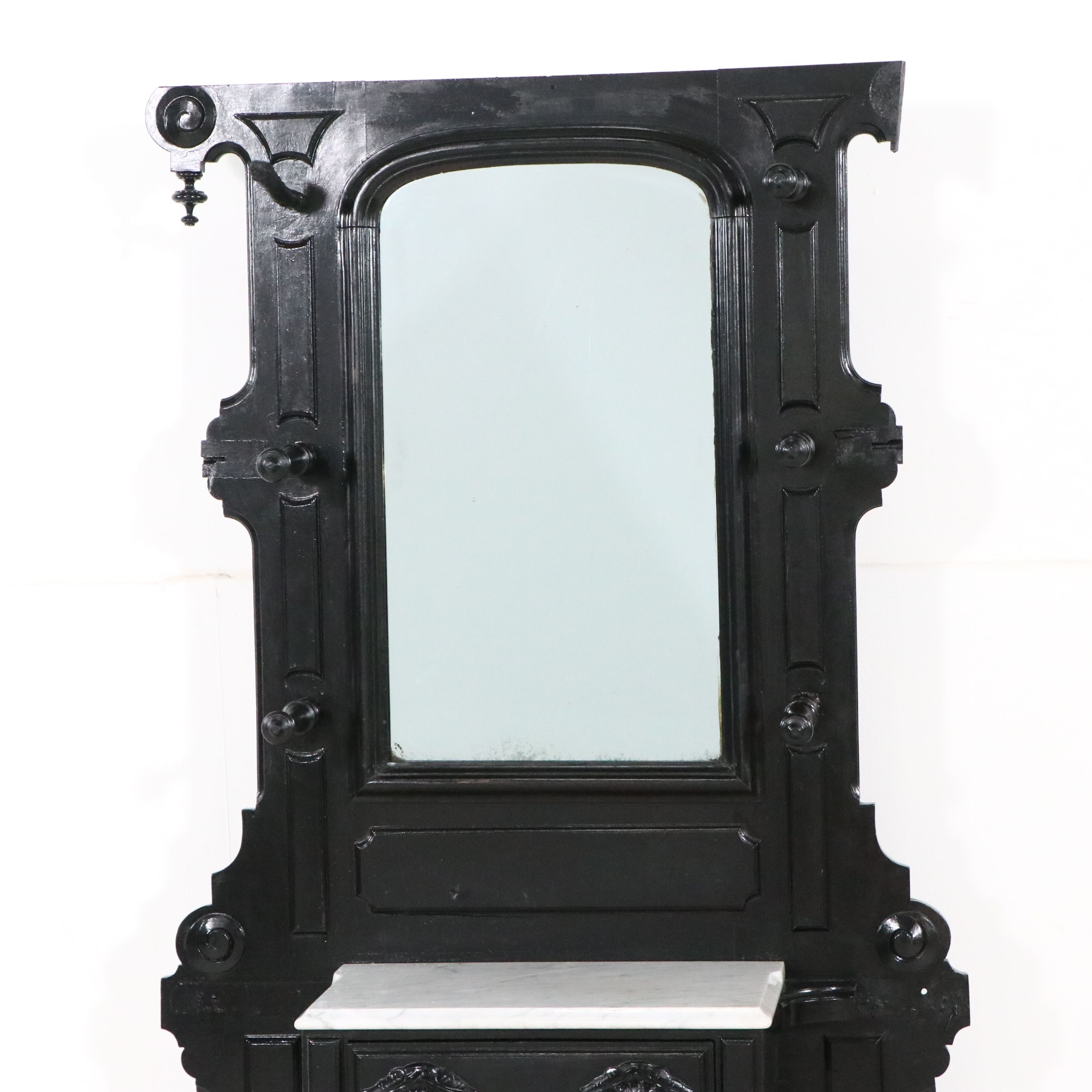 Victorian Renaissance Revival Painted Wood Marble Top Hall Tree