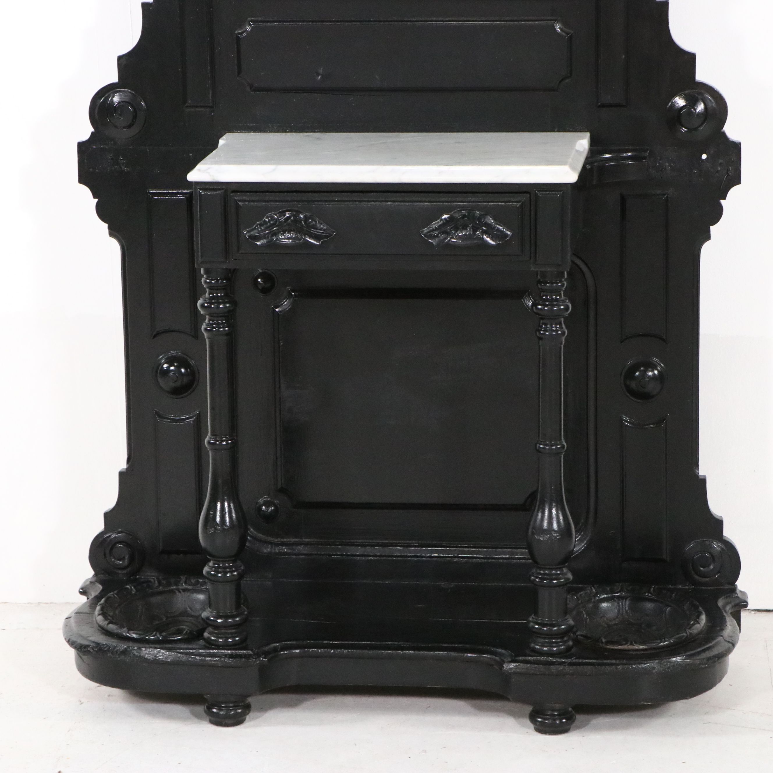 Victorian Renaissance Revival Painted Wood Marble Top Hall Tree