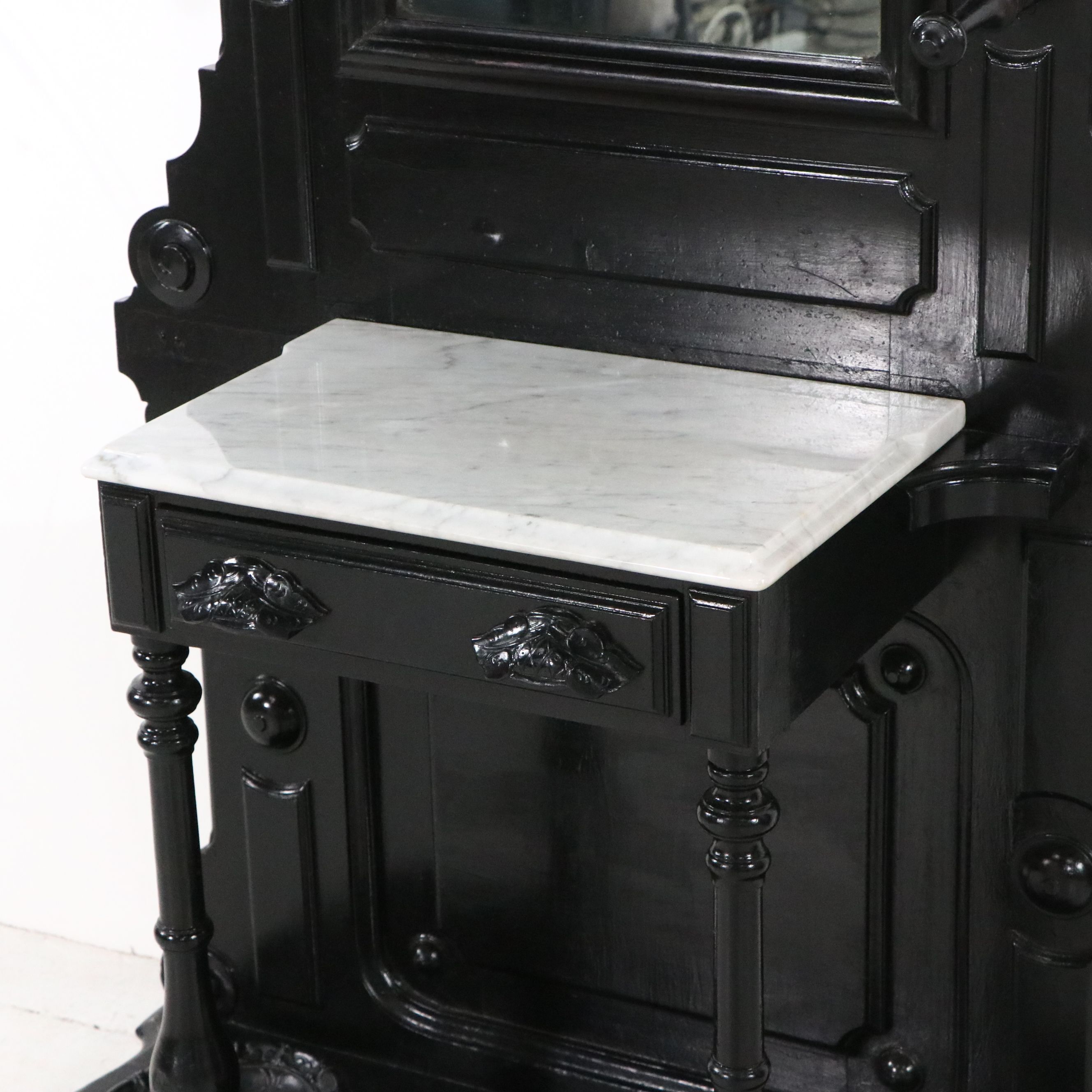 Victorian Renaissance Revival Painted Wood Marble Top Hall Tree