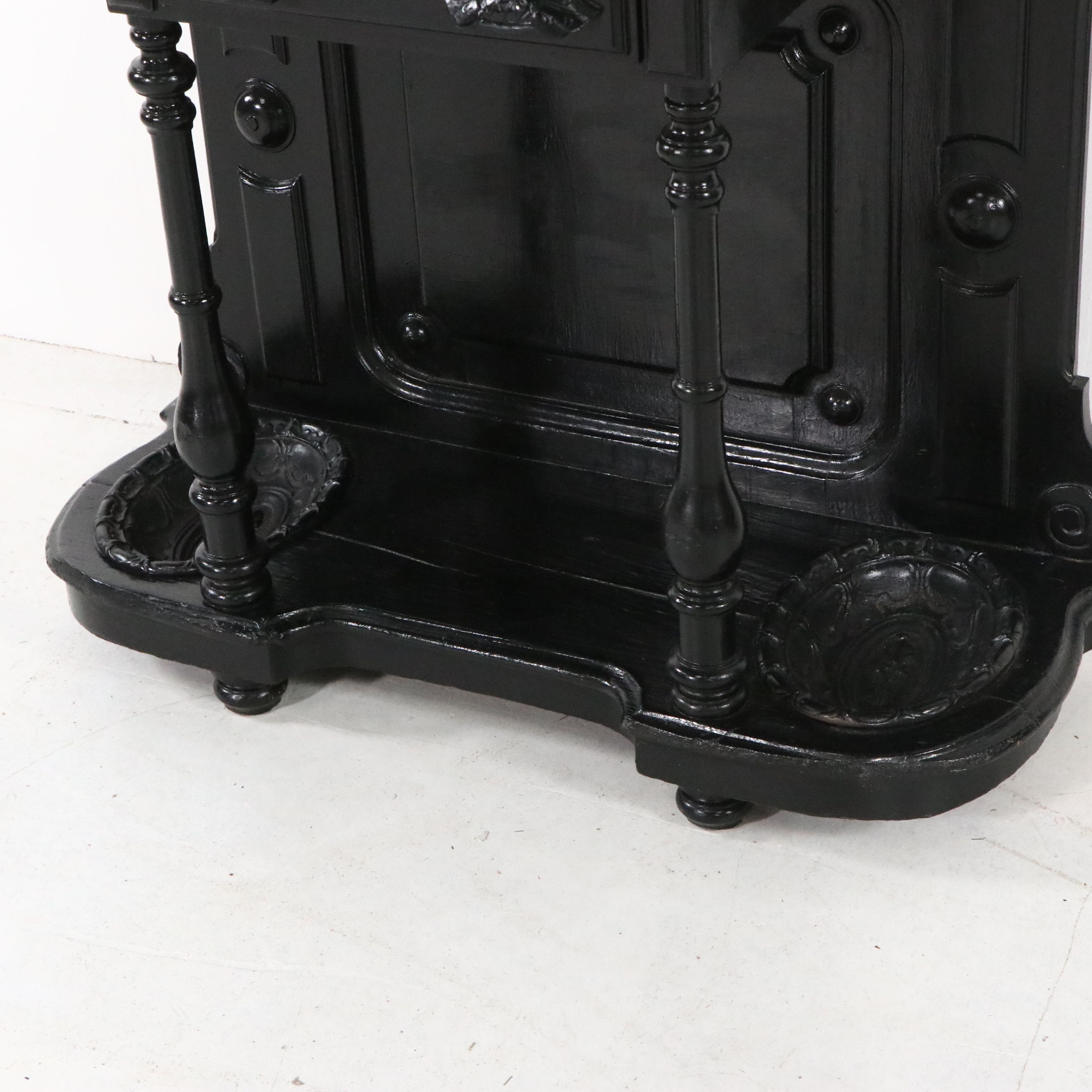 Victorian Renaissance Revival Painted Wood Marble Top Hall Tree