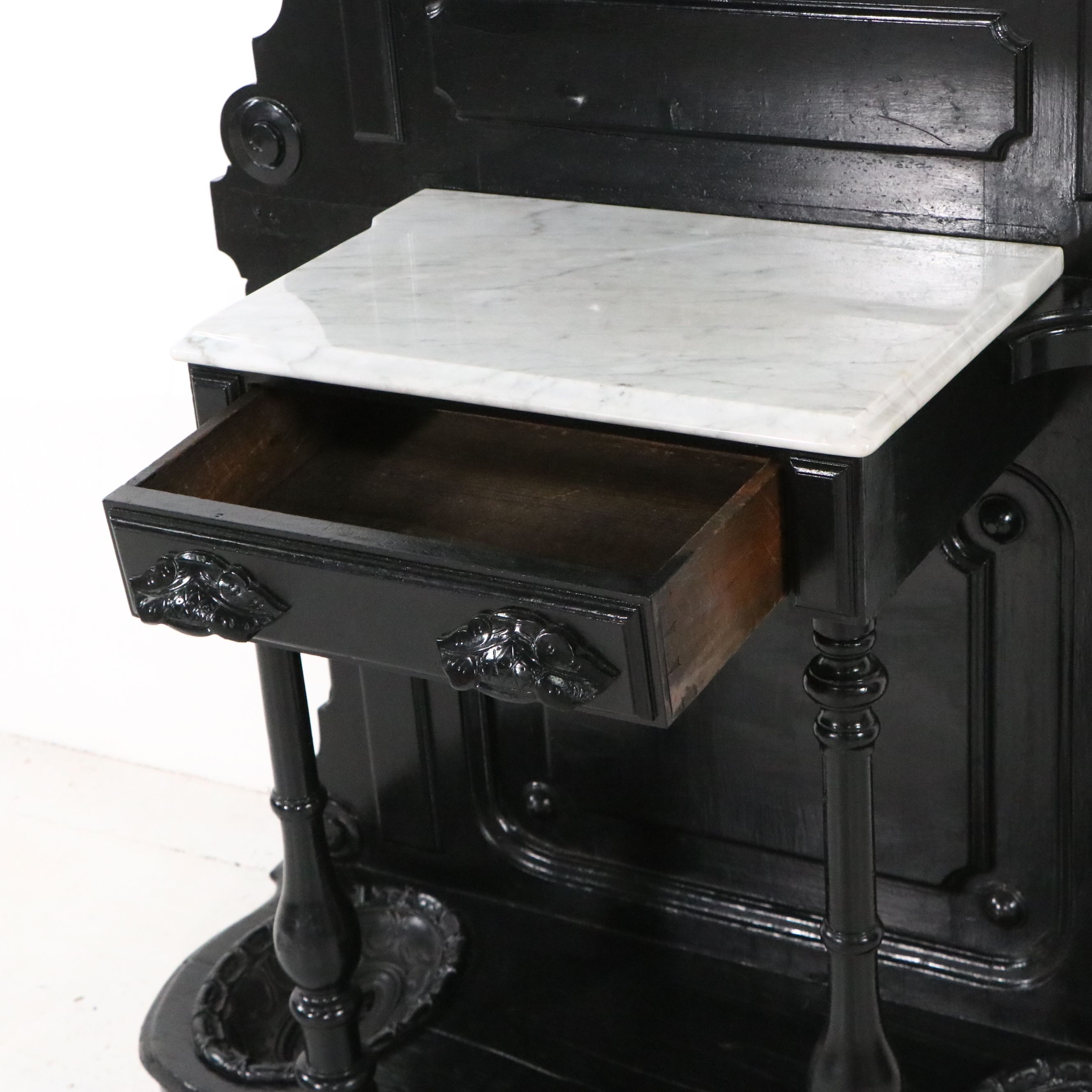 Victorian Renaissance Revival Painted Wood Marble Top Hall Tree