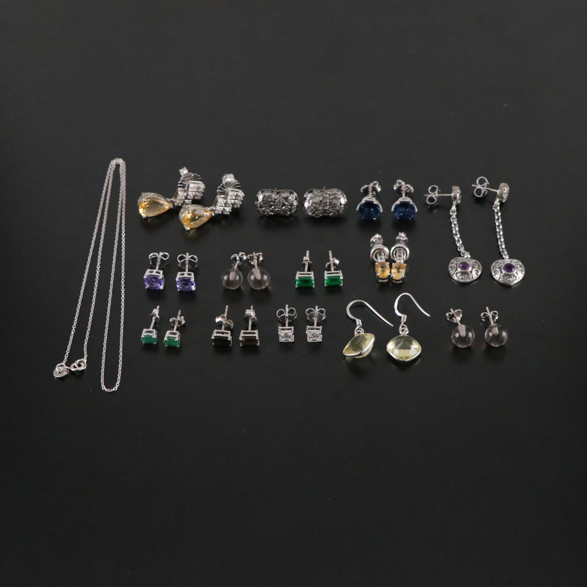 14 Assorted Sterling Silver Earrings and Necklace