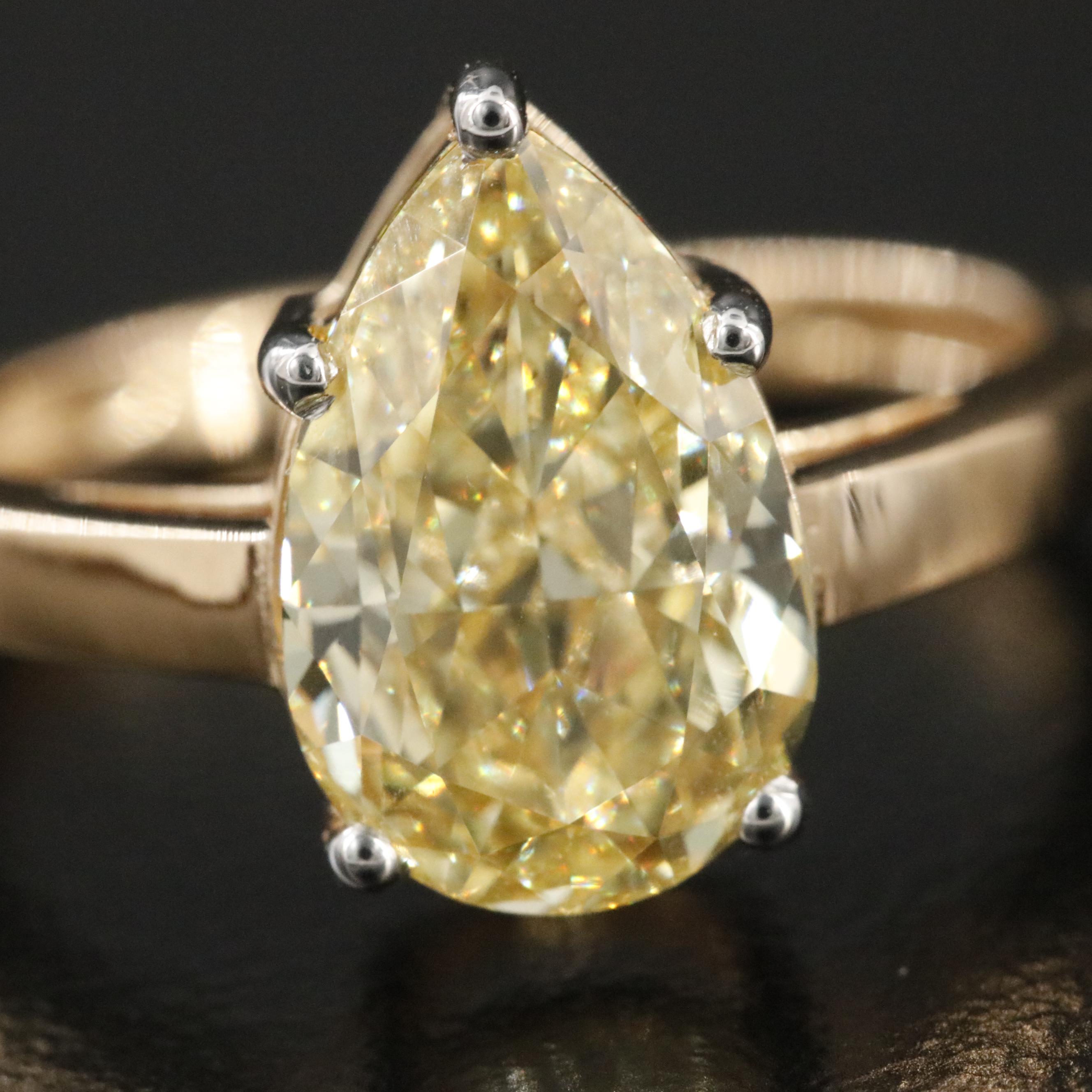 18K 3.04 CTW Lab Grown Fancy Yellow Diamond Solitaire Ring with IGI Report