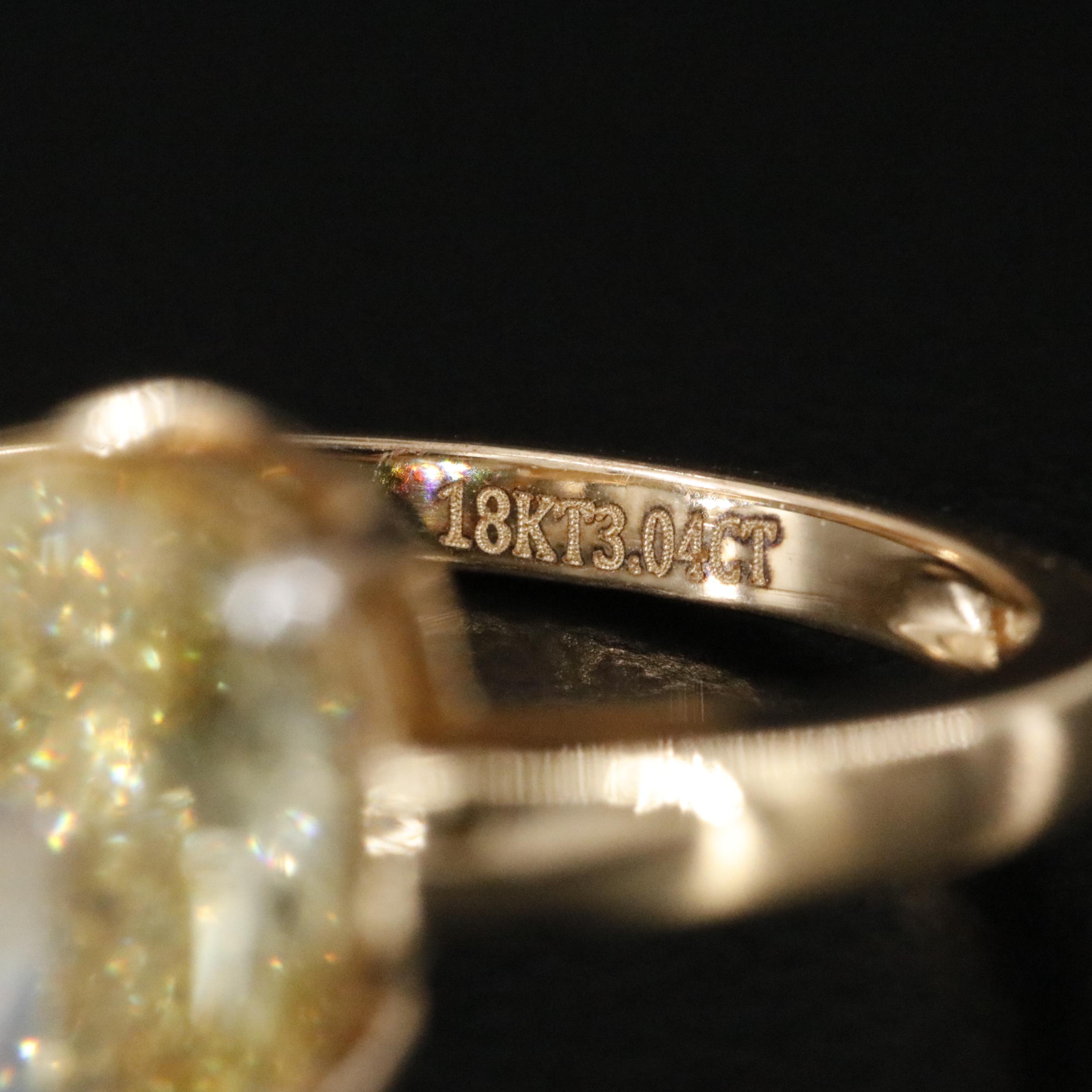 18K 3.04 CTW Lab Grown Fancy Yellow Diamond Solitaire Ring with IGI Report