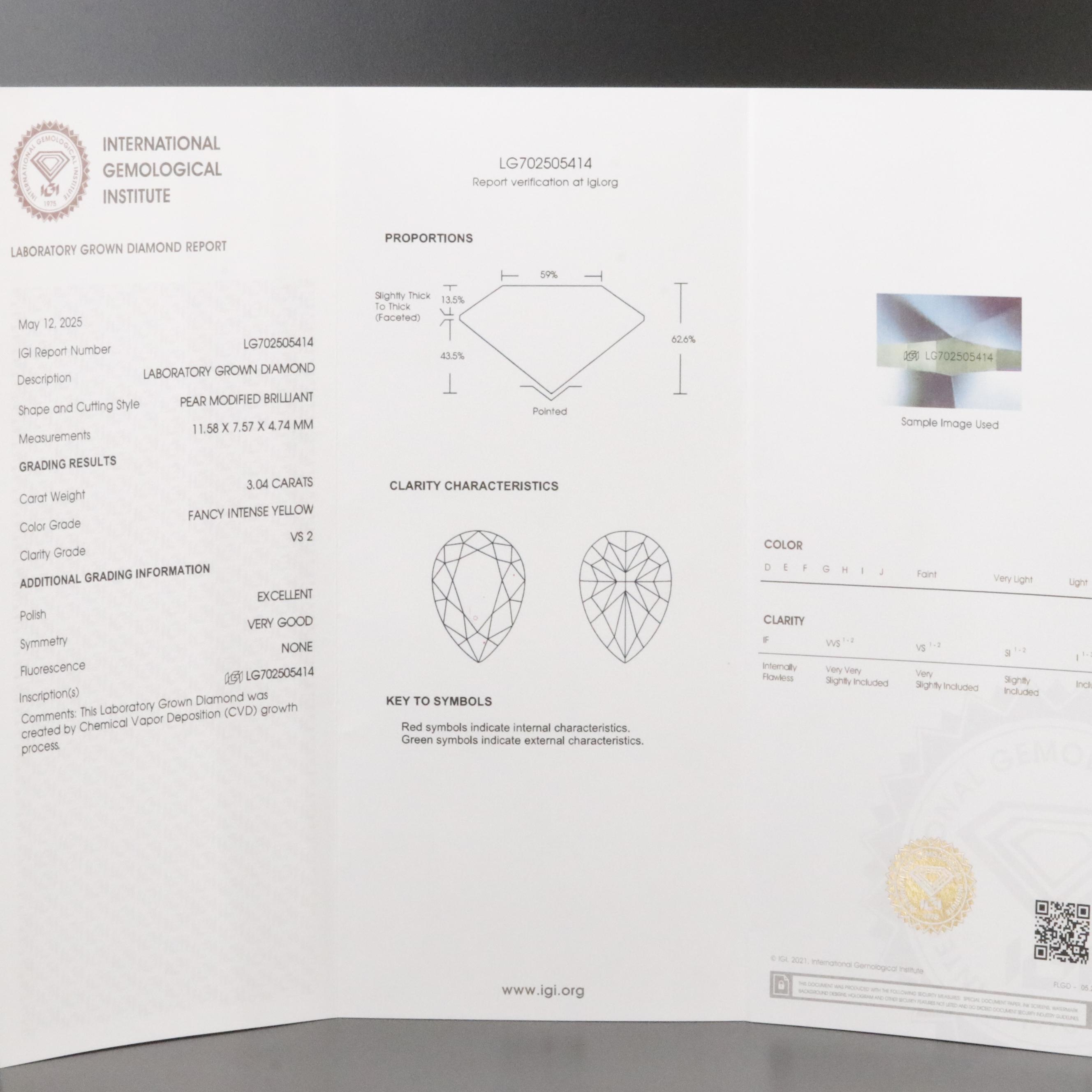 18K 3.04 CTW Lab Grown Fancy Yellow Diamond Solitaire Ring with IGI Report