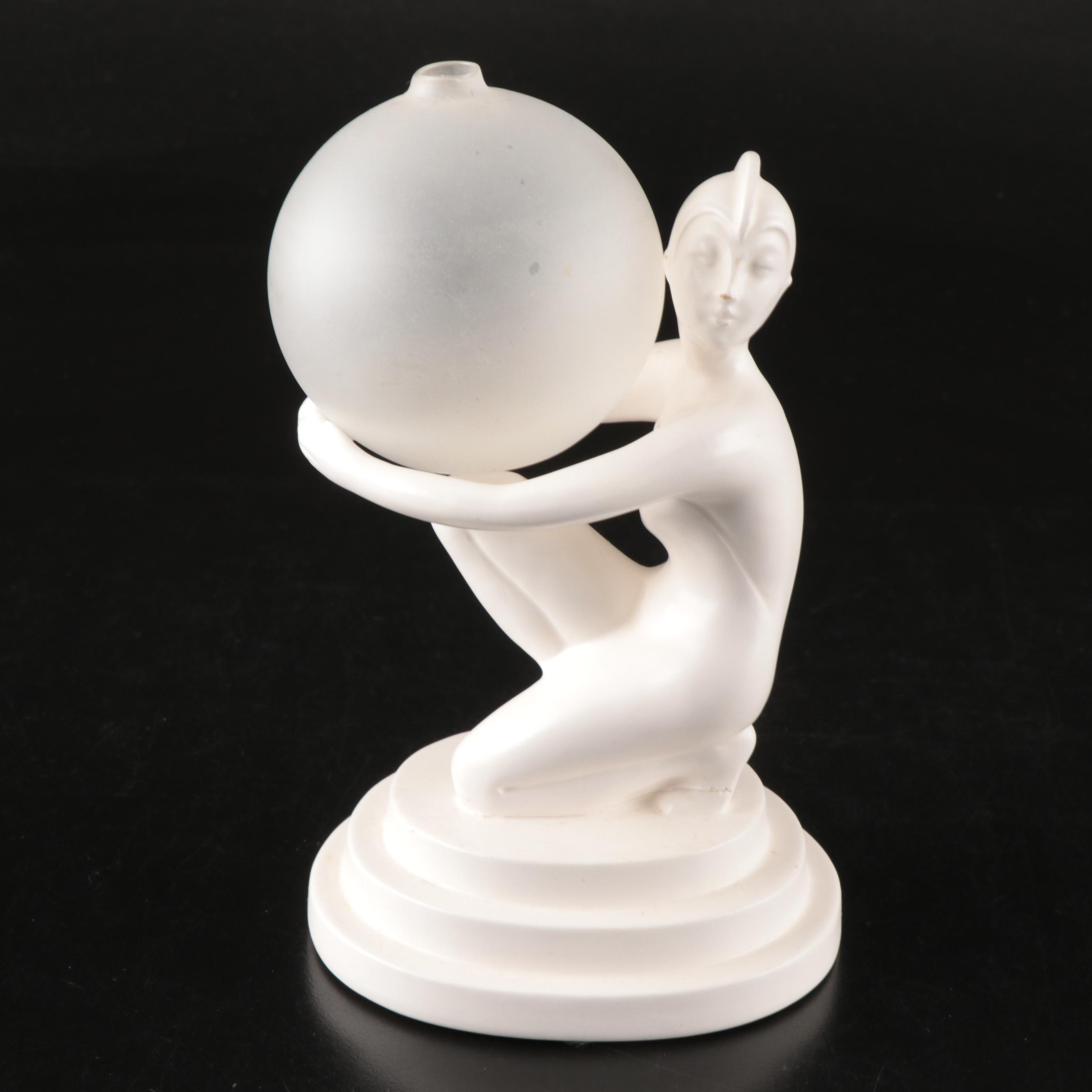 Vandor Porcelain and Glass Figural Bud Vase and Putto Ceramic Bud Vase