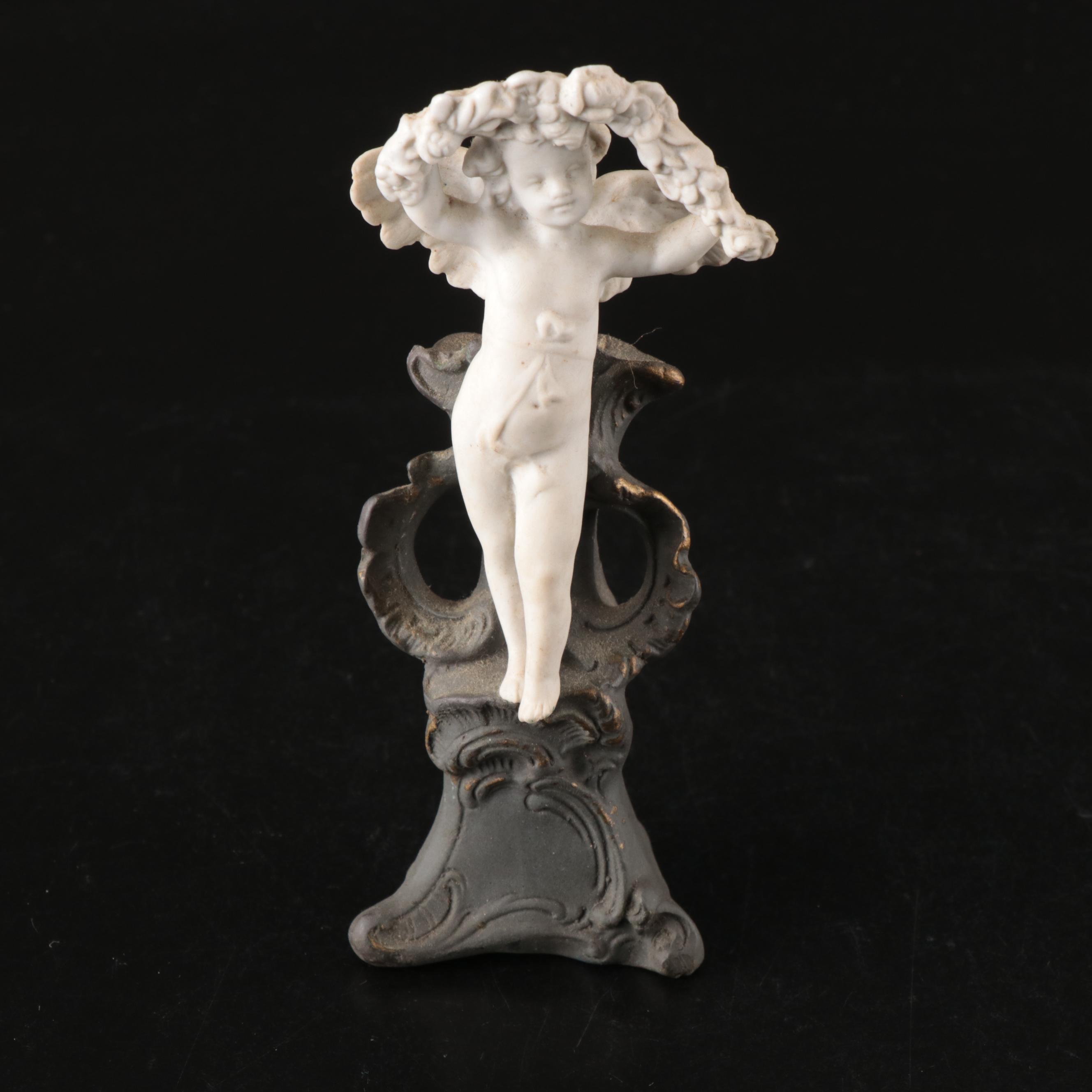 Vandor Porcelain and Glass Figural Bud Vase and Putto Ceramic Bud Vase
