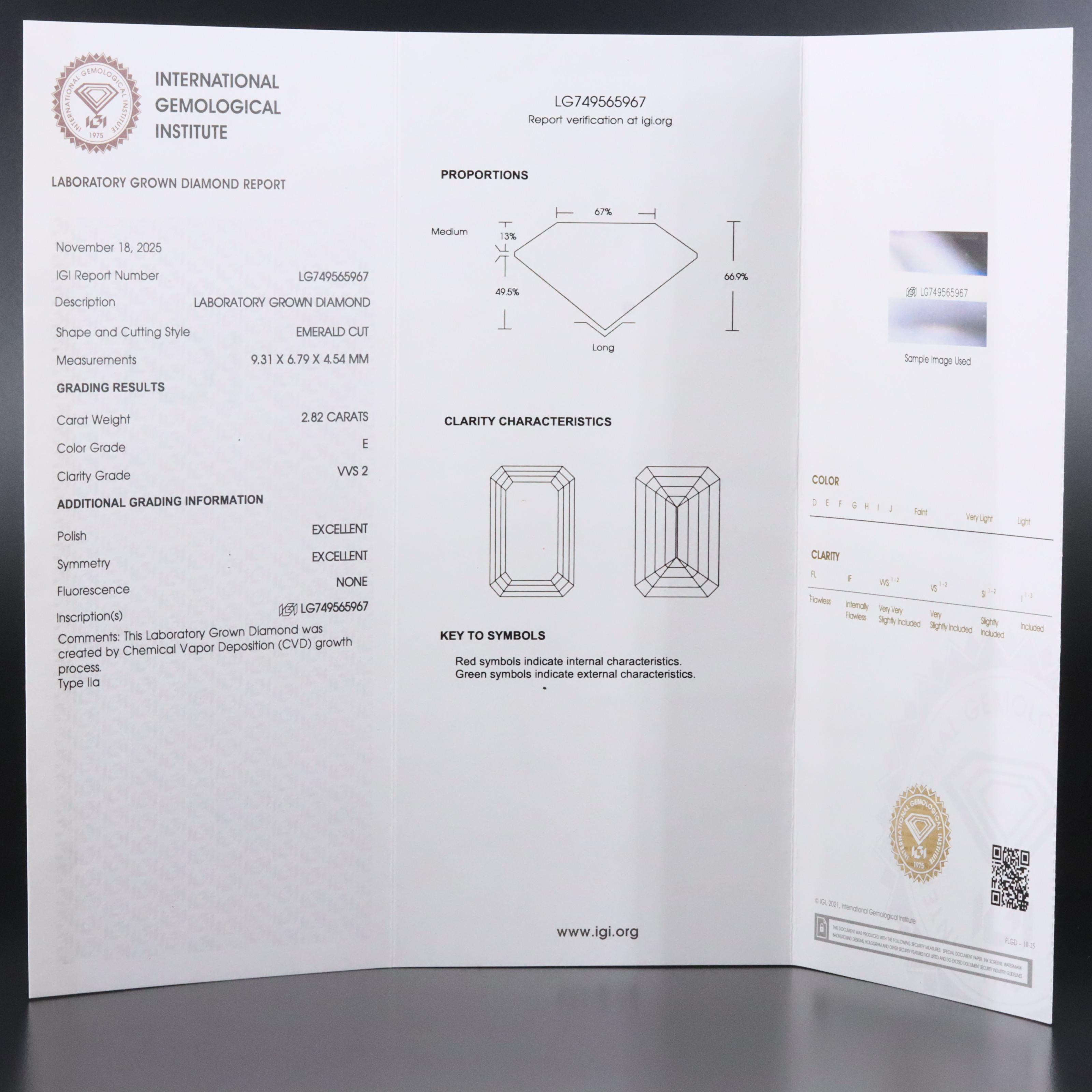 Loose 2.82 CT Lab Grown Diamond with IGI Report