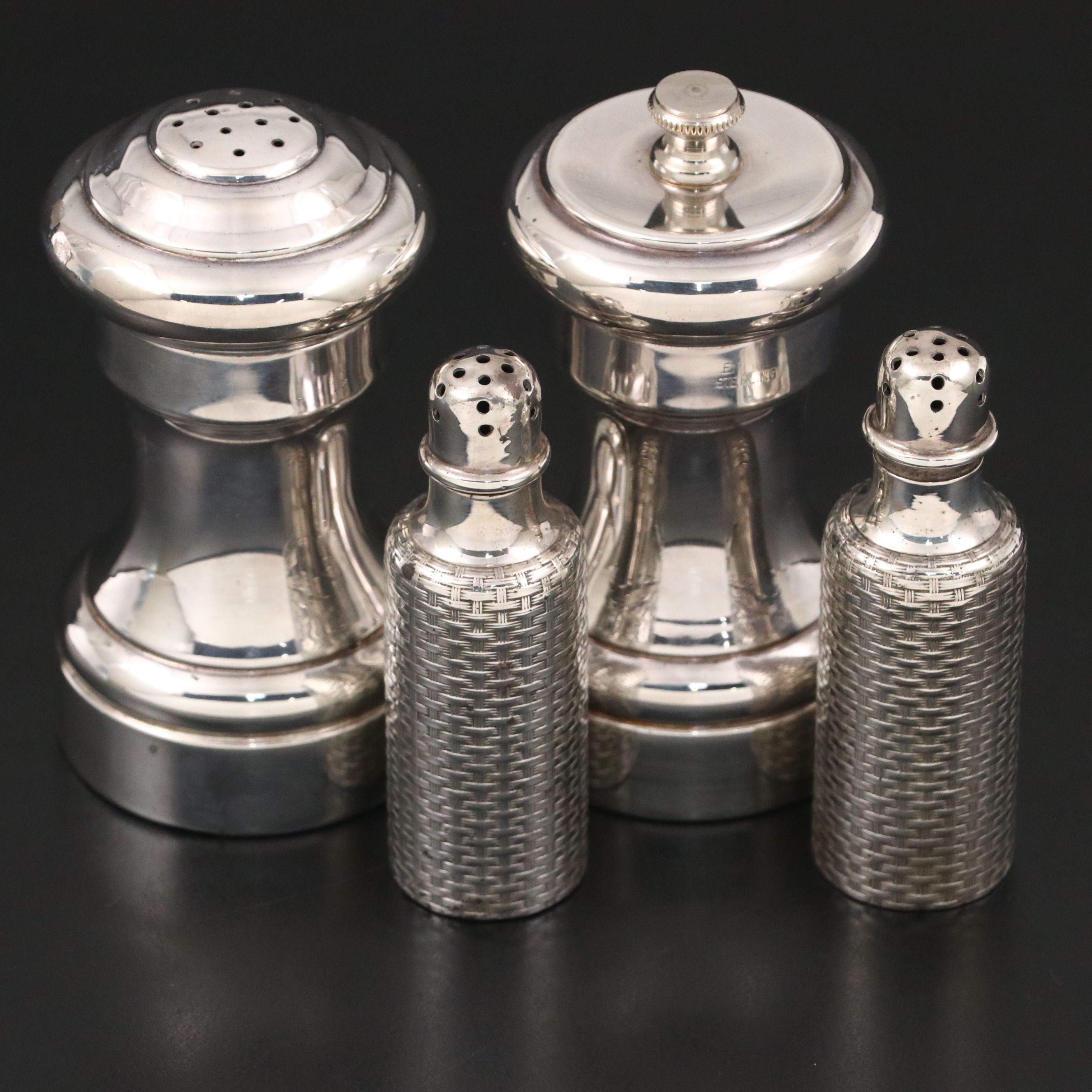 Empire Sterling Salt Shaker and Peppermill with Whiting Shakers, 20th Century