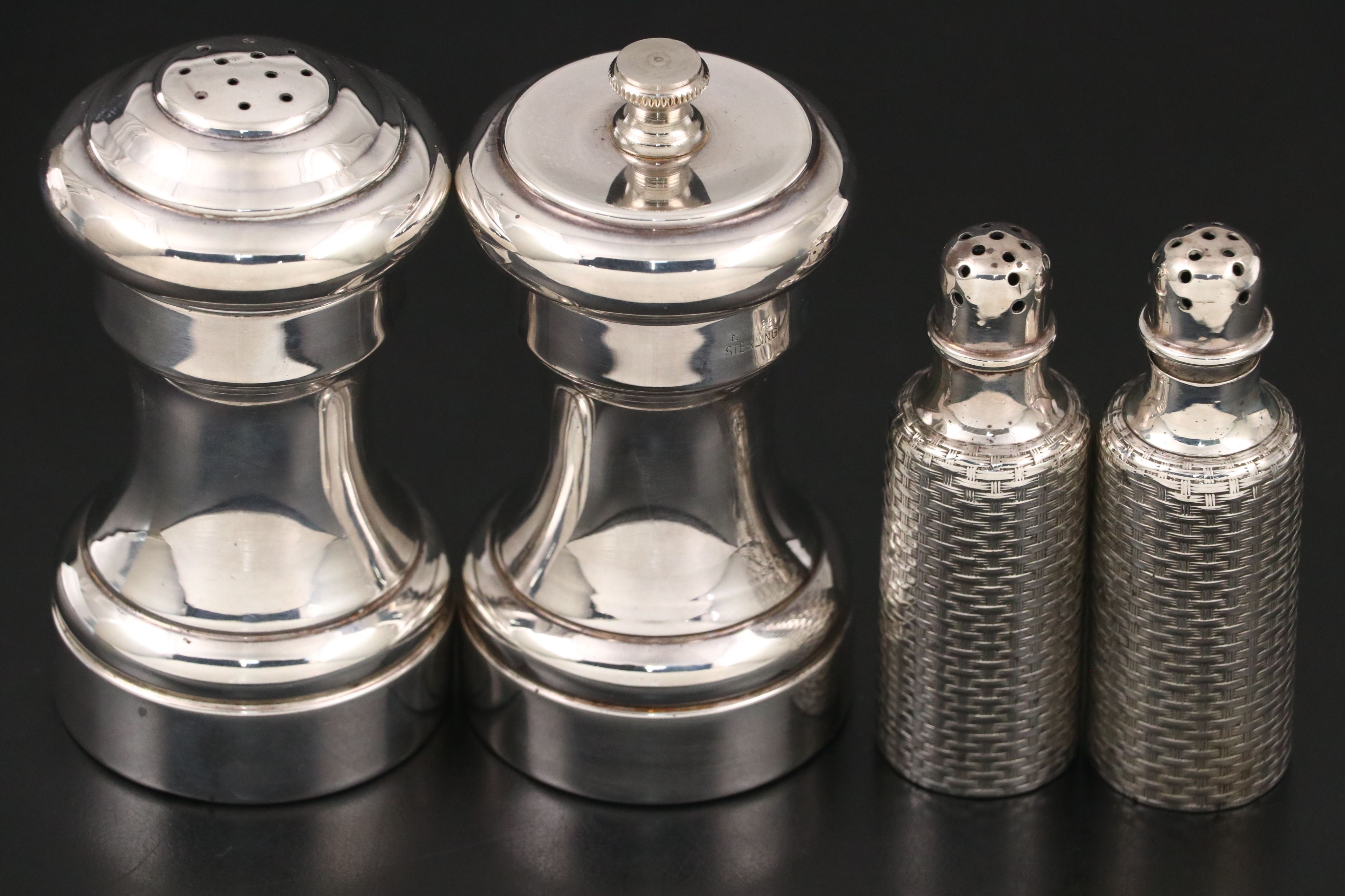 Empire Sterling Salt Shaker and Peppermill with Whiting Shakers, 20th Century
