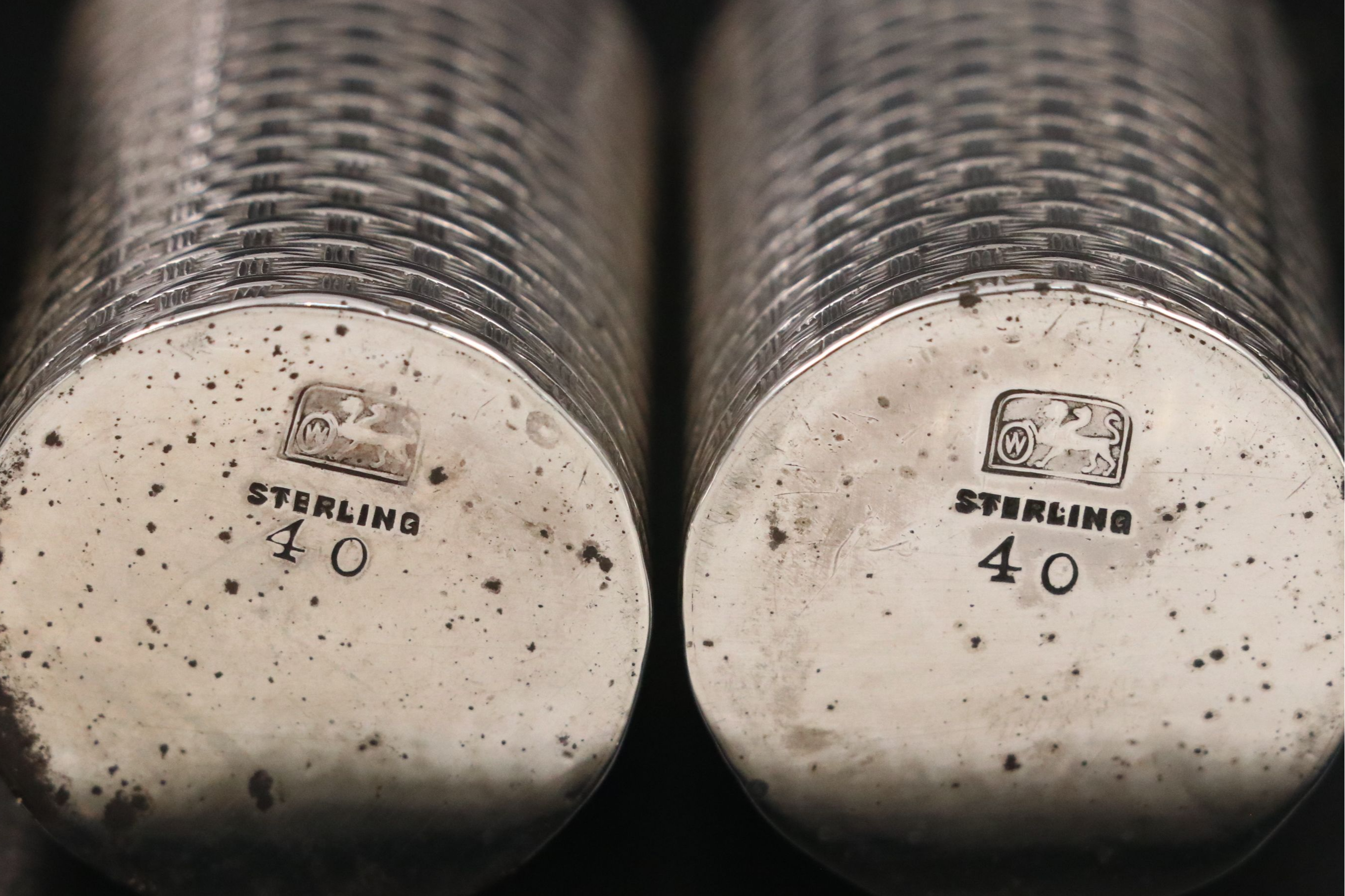 Empire Sterling Salt Shaker and Peppermill with Whiting Shakers, 20th Century