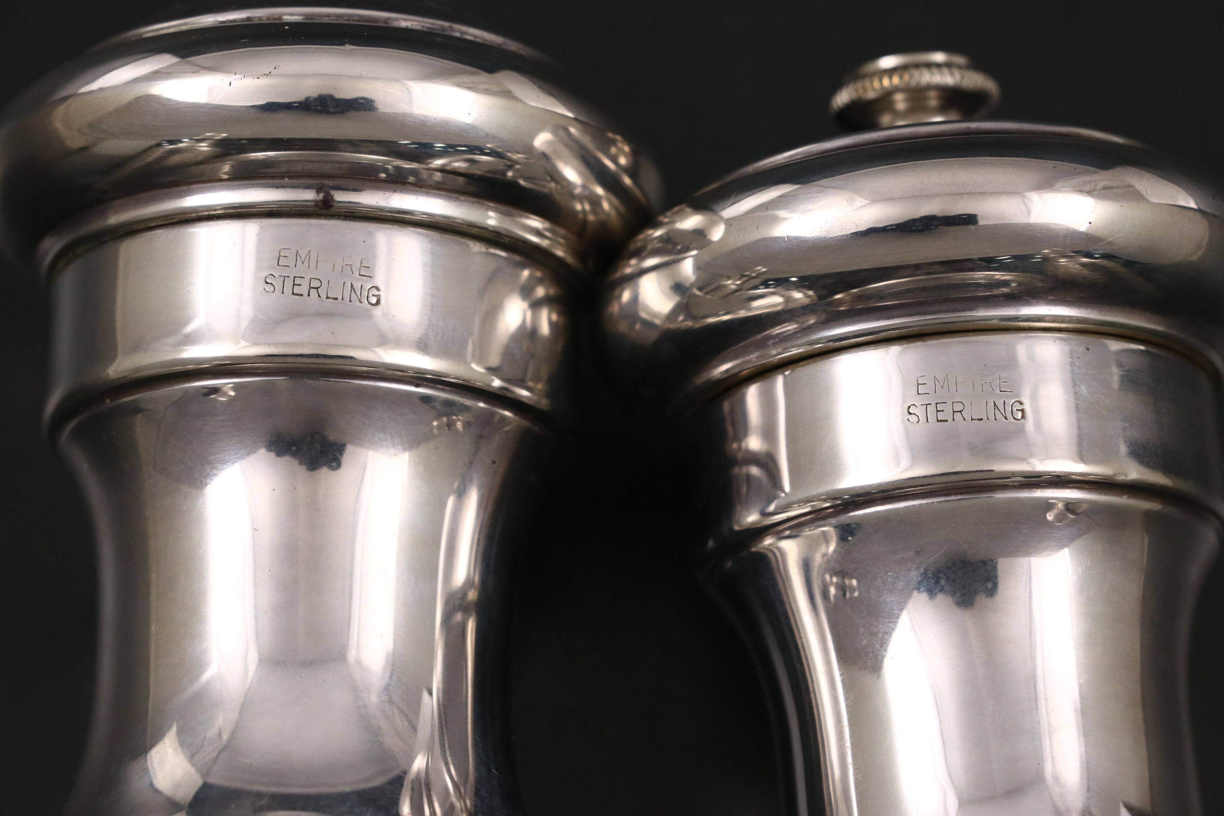 Empire Sterling Salt Shaker and Peppermill with Whiting Shakers, 20th Century
