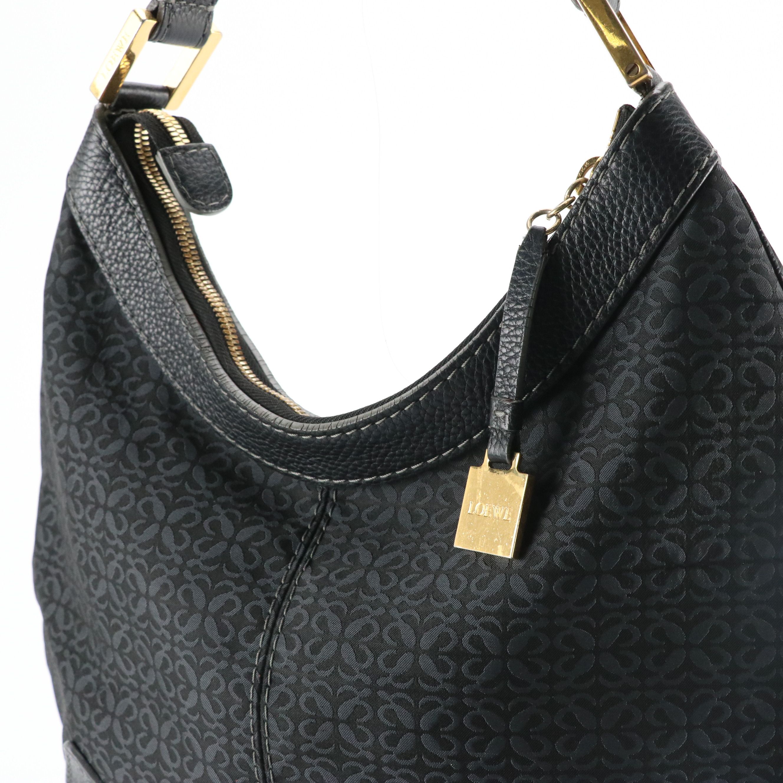 Loewe Black Monogram Canvas and Leather Hobo Bag