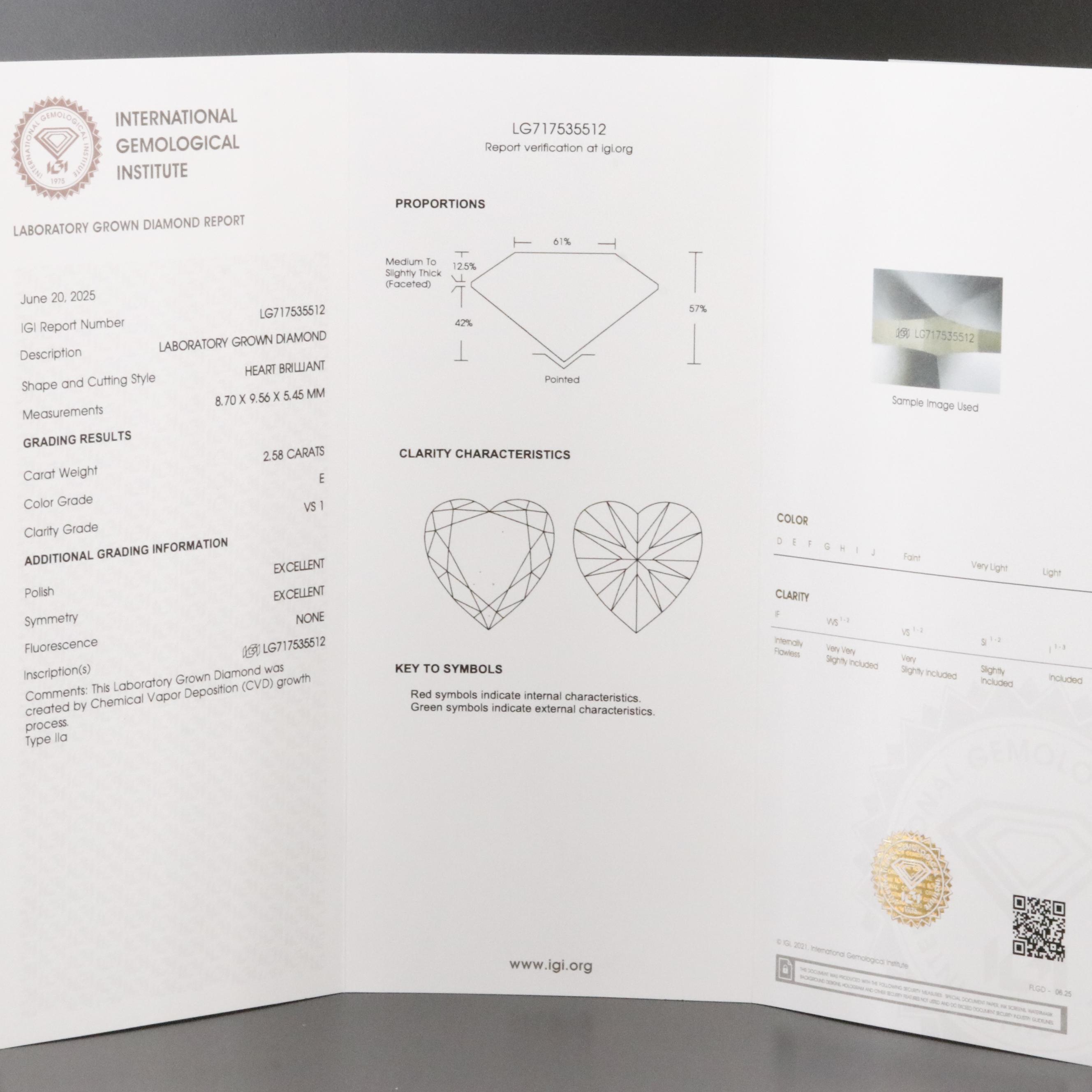 Loose 2.58 CT Lab Grown Diamond with IGI Report