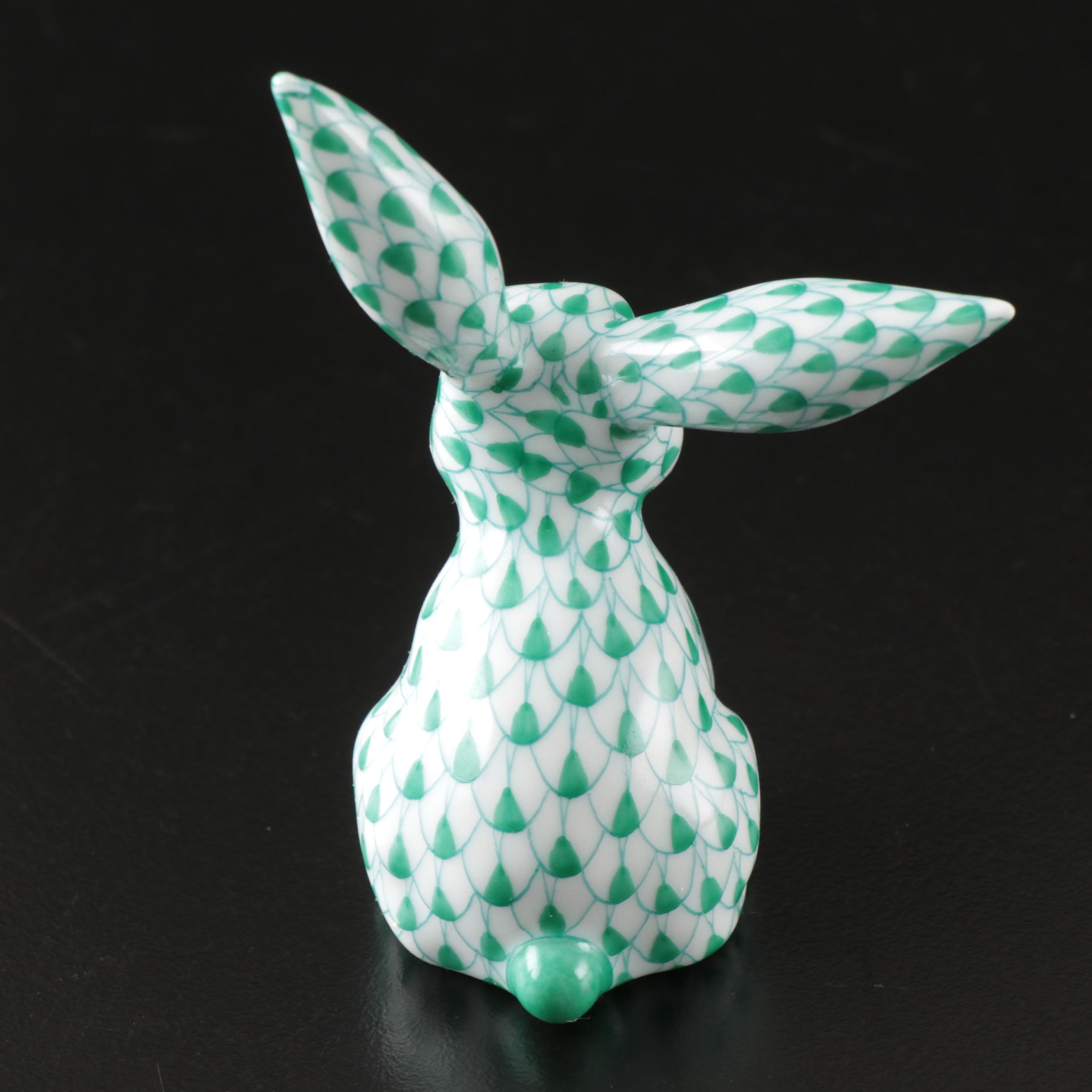 Herend Green Fishnet with Gold Bunny Porcelain Figurine