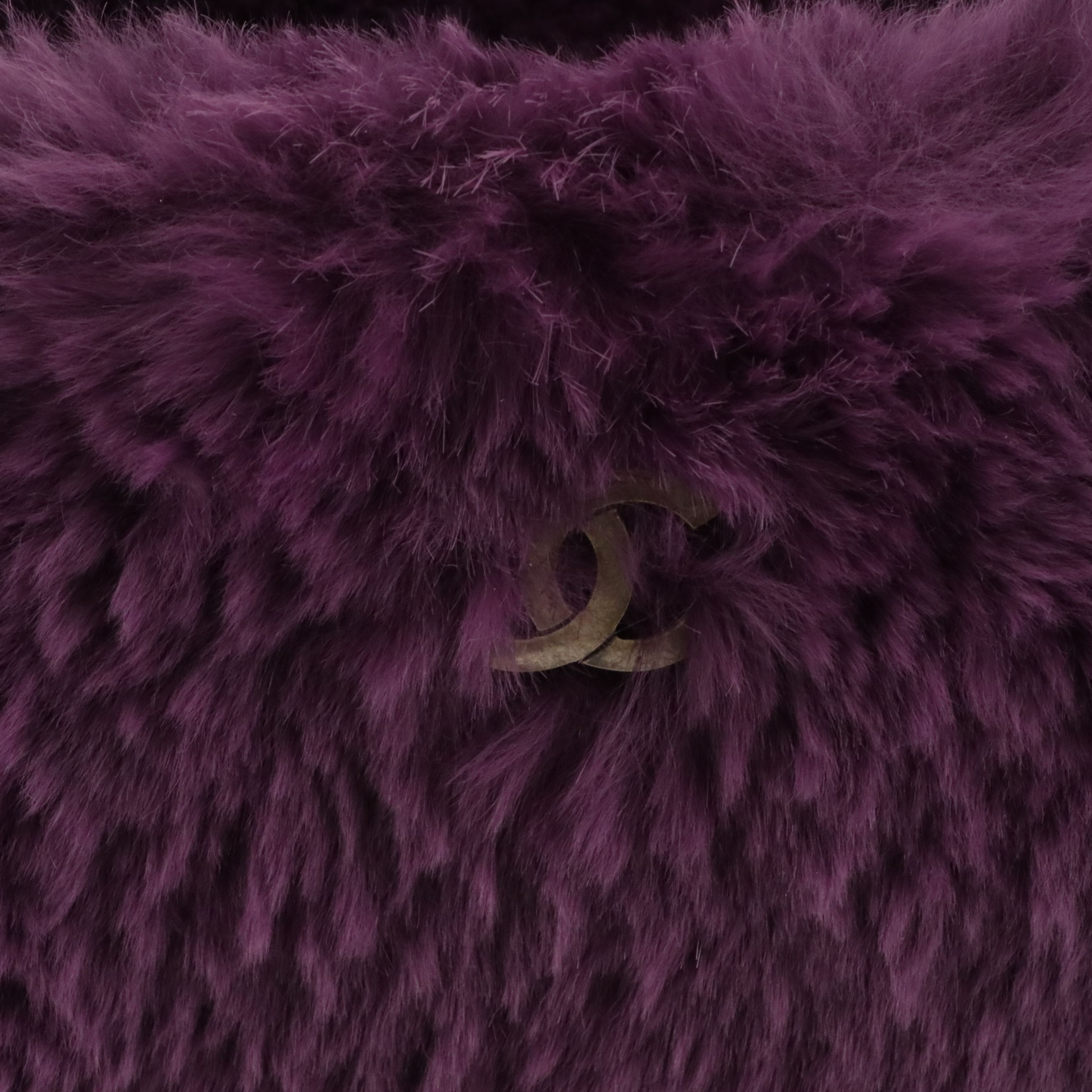 Chanel Aubergine Coco Mark Rabbit Fur Shoulder Bag with Interwoven Chain Strap