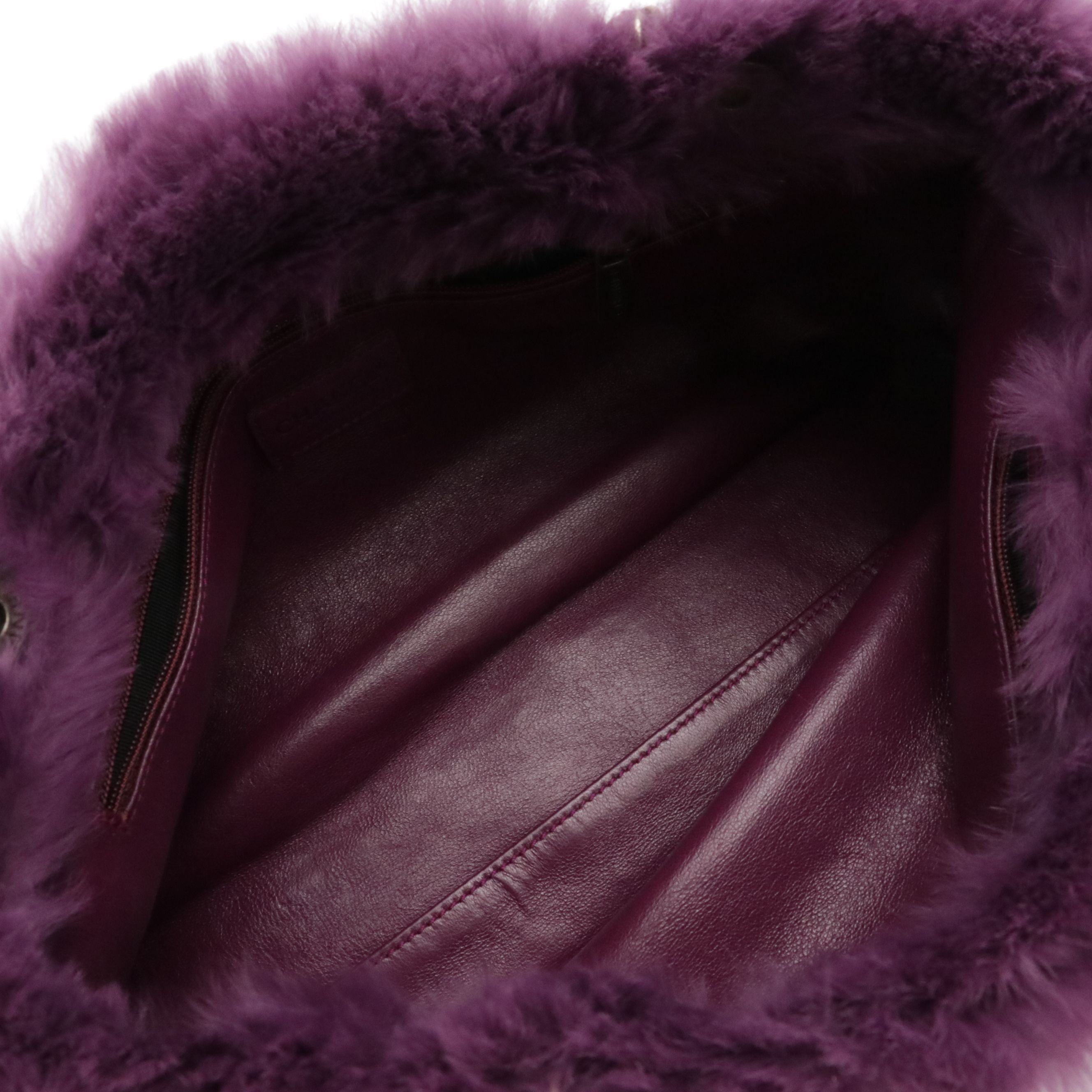 Chanel Aubergine Coco Mark Rabbit Fur Shoulder Bag with Interwoven Chain Strap