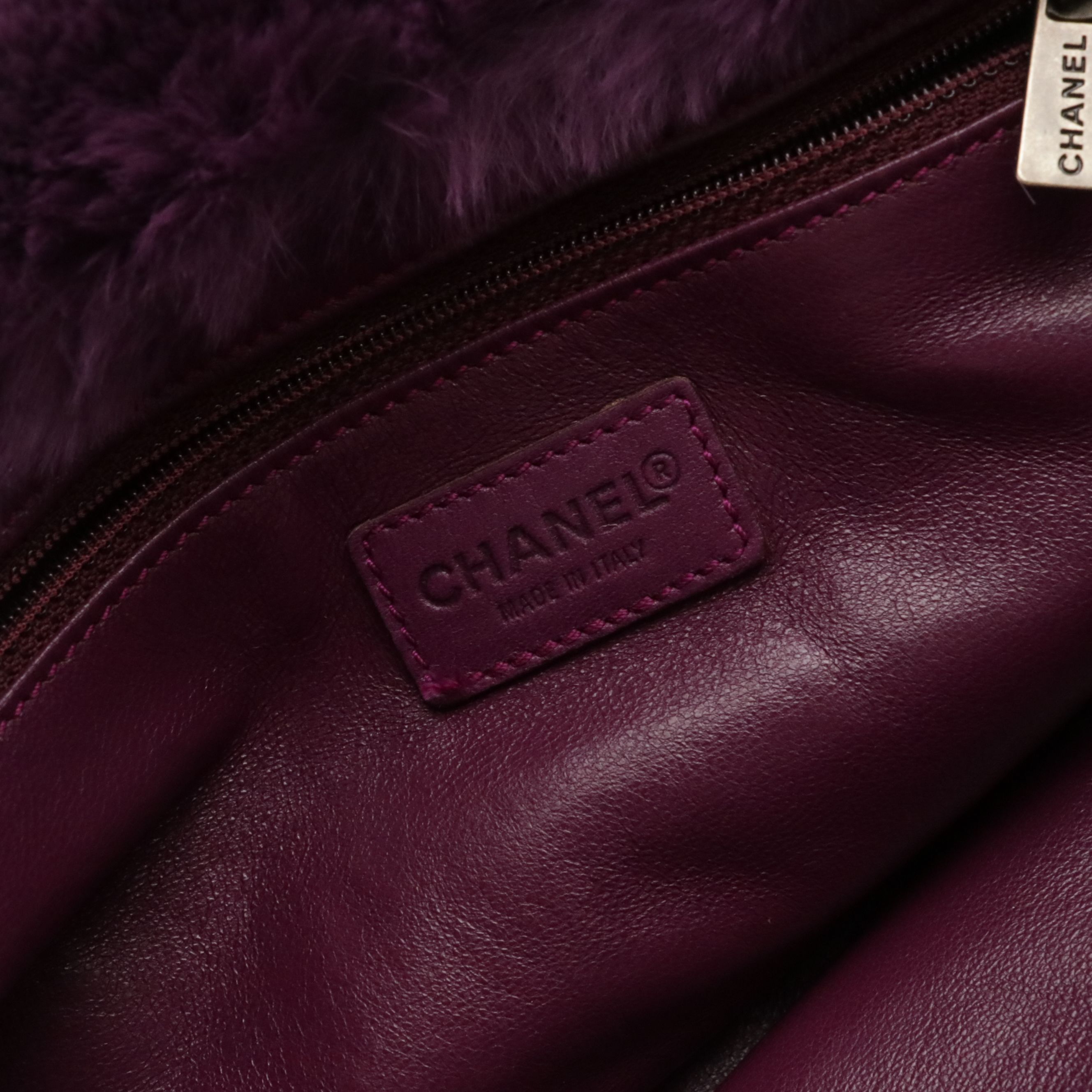 Chanel Aubergine Coco Mark Rabbit Fur Shoulder Bag with Interwoven Chain Strap