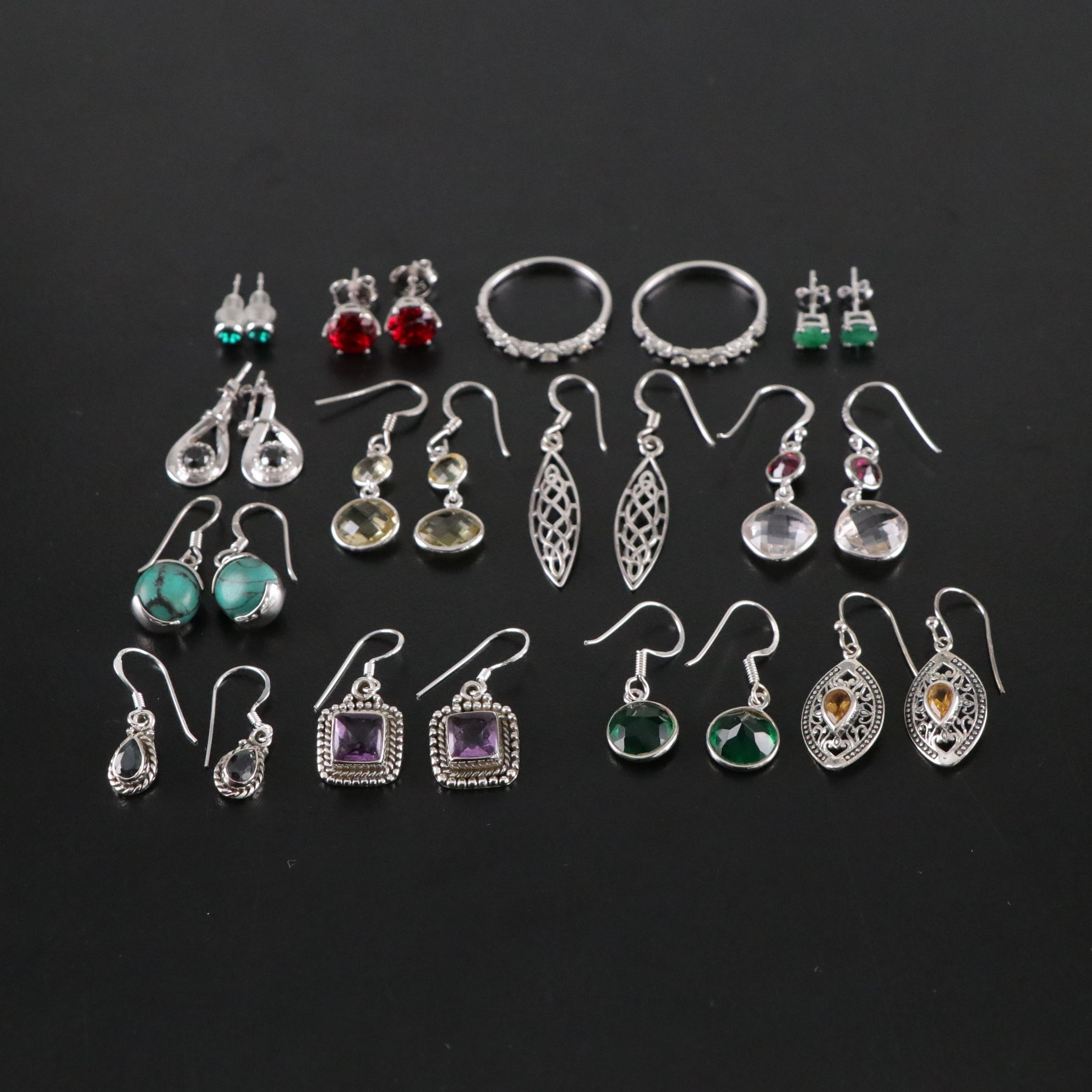 14 Assorted Sterling Silver Rings and Earrings