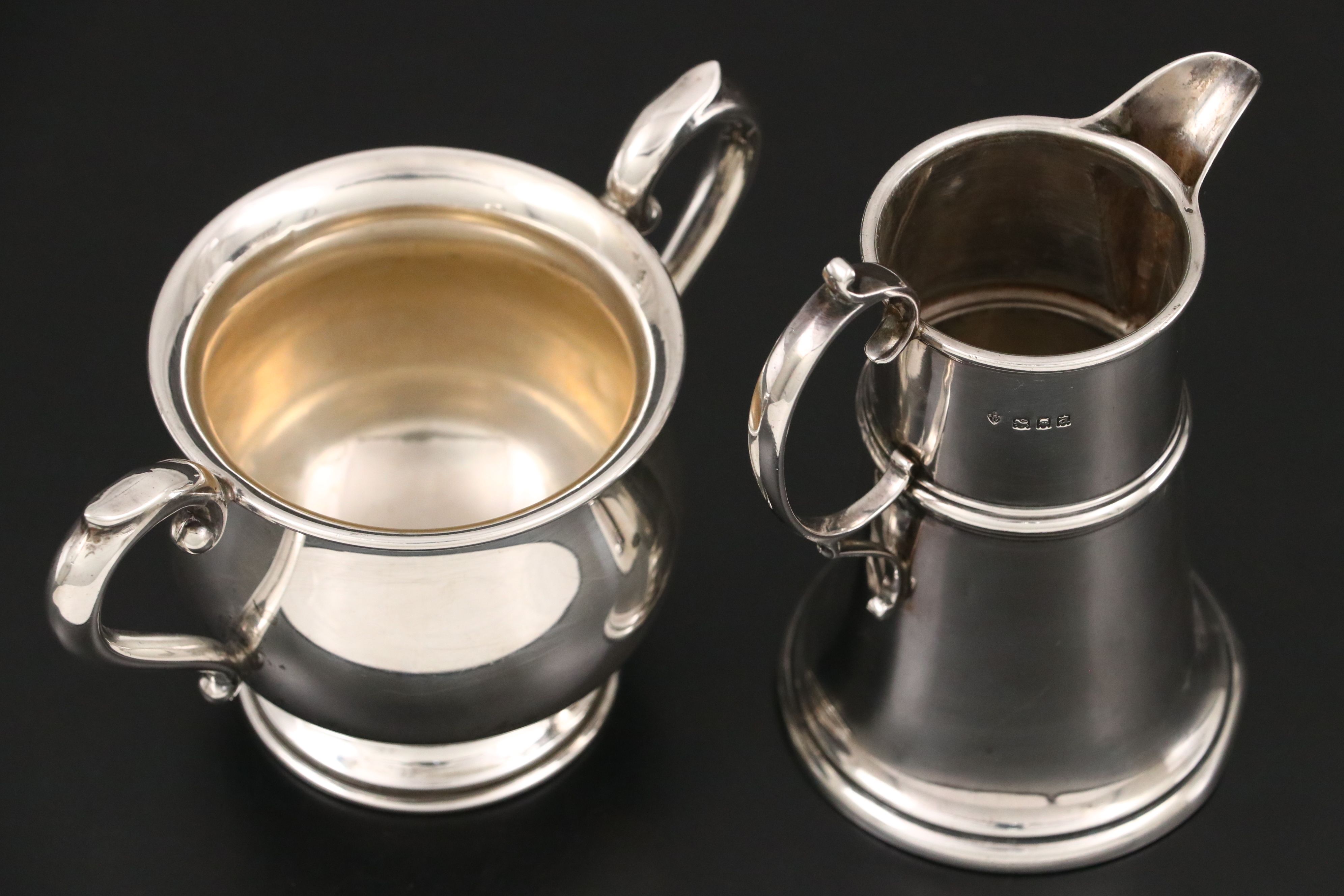 English Arts & Crafts Sterling Creamer with Other Lidded Box and Sugar Bowl