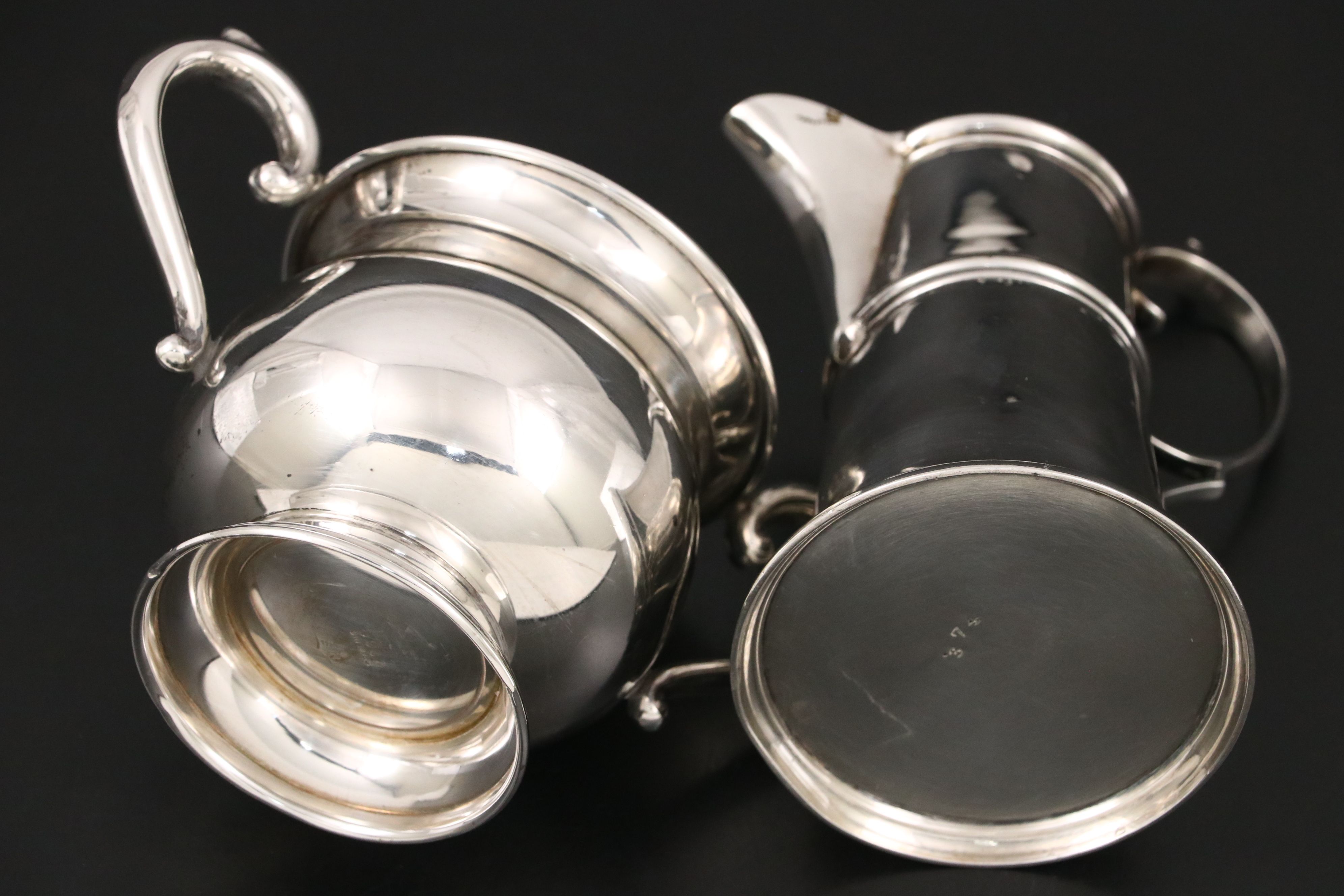 English Arts & Crafts Sterling Creamer with Other Lidded Box and Sugar Bowl