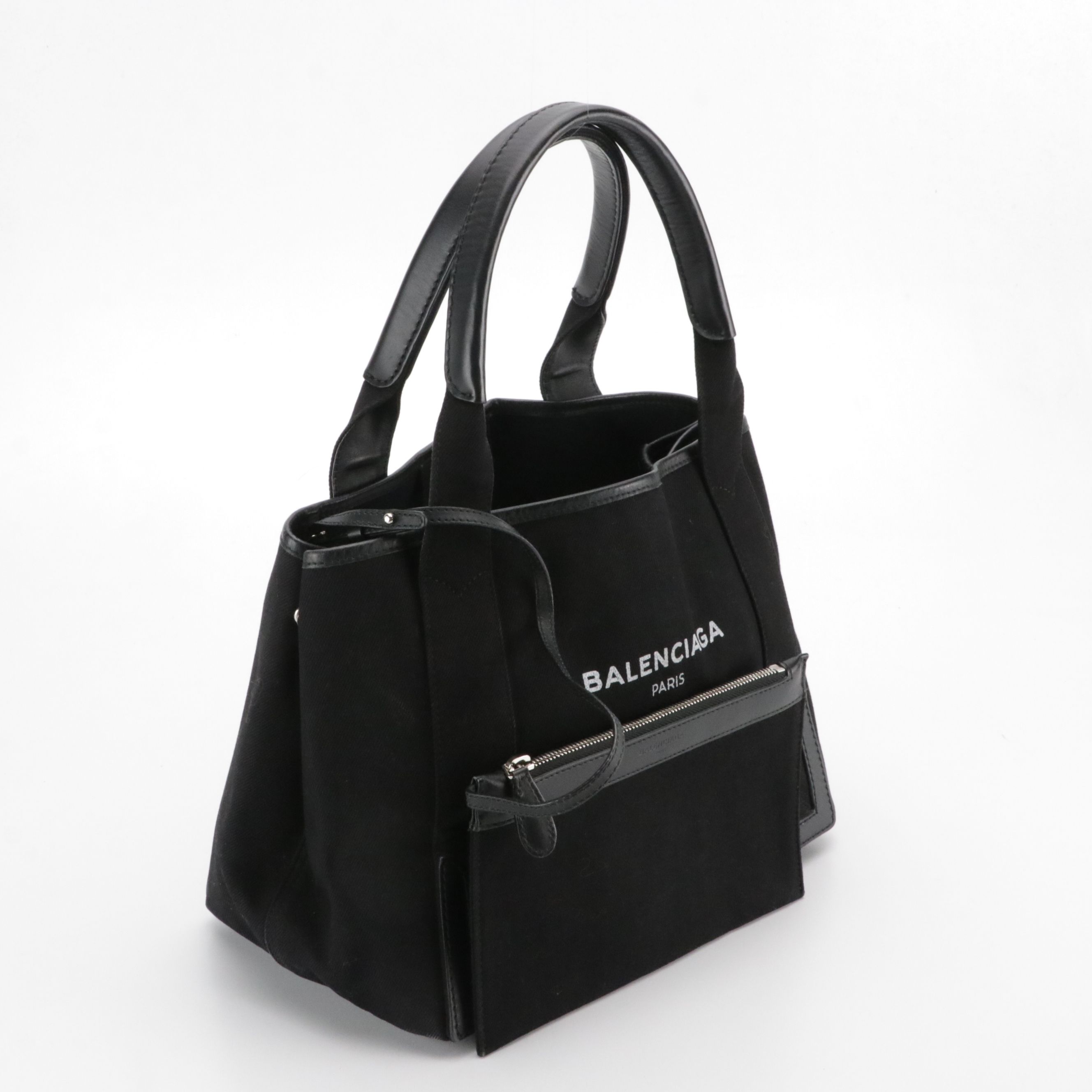 Balenciaga Black Canvas and Leather Tote with Zip Pouch