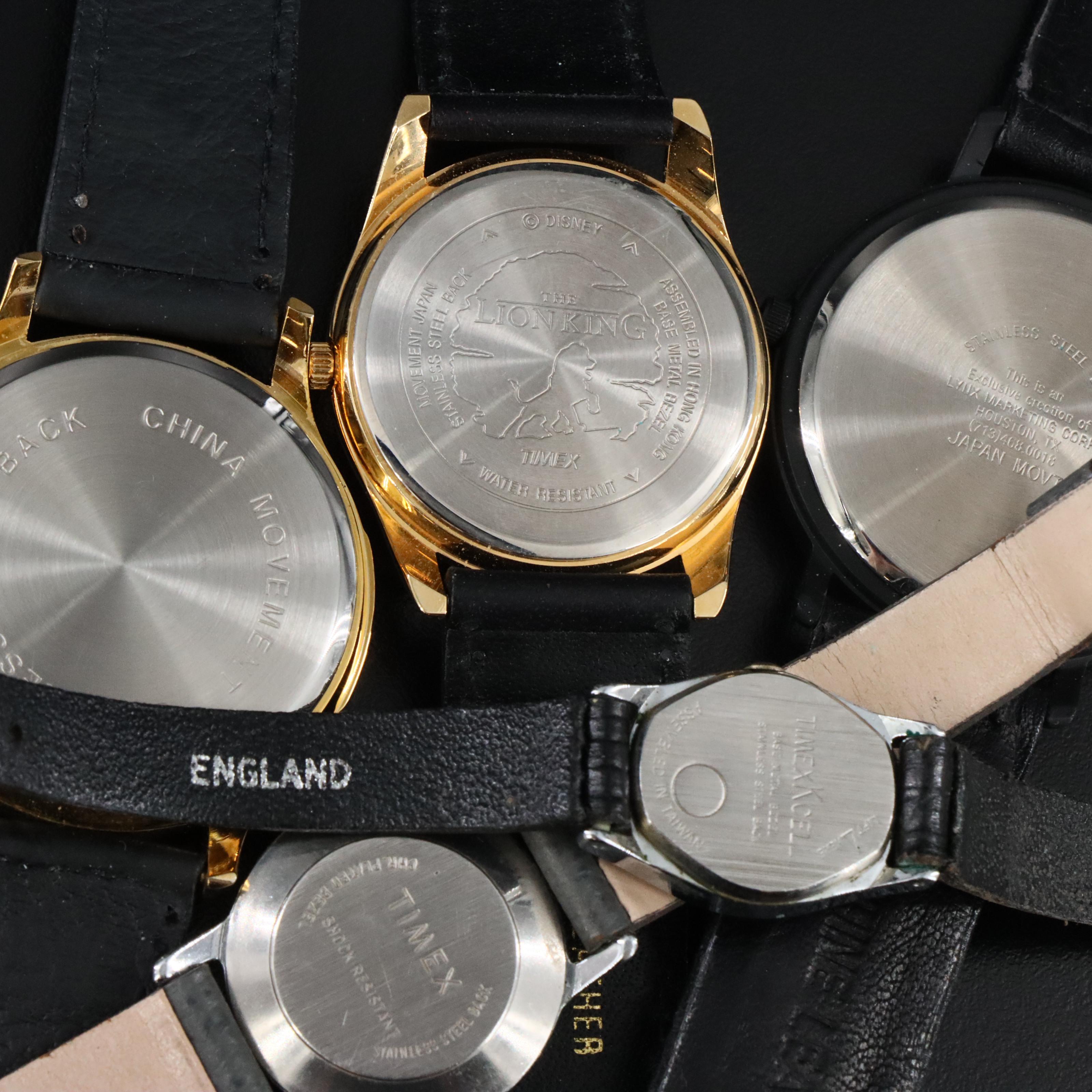 Collection of Novelty and Classic Watches with Sterling Rings and Glass Pendant