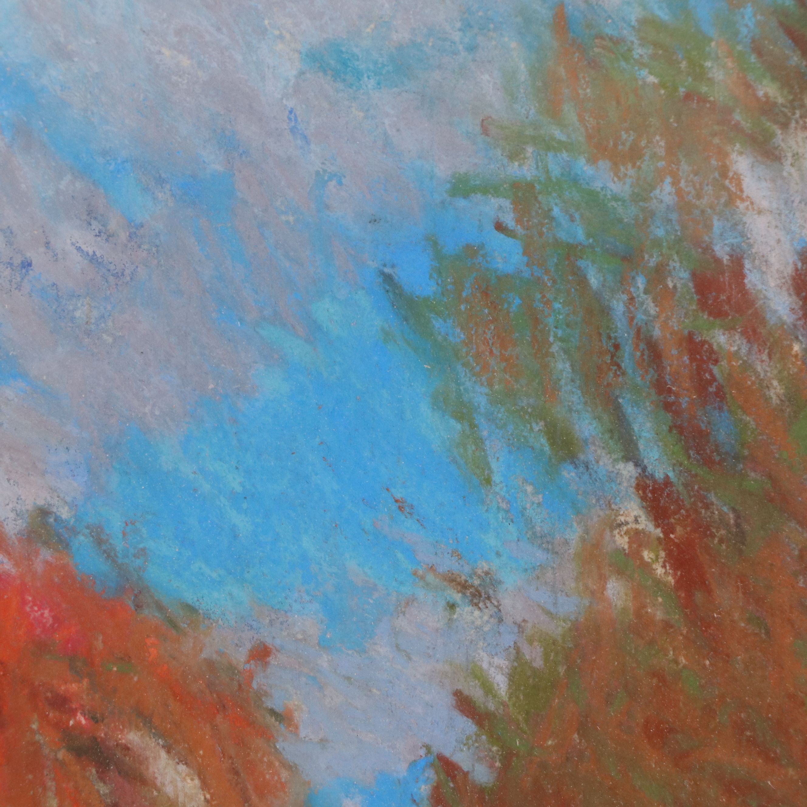 Richard Stalter Chalk Pastel Drawing of Church Landscape, 20th Century