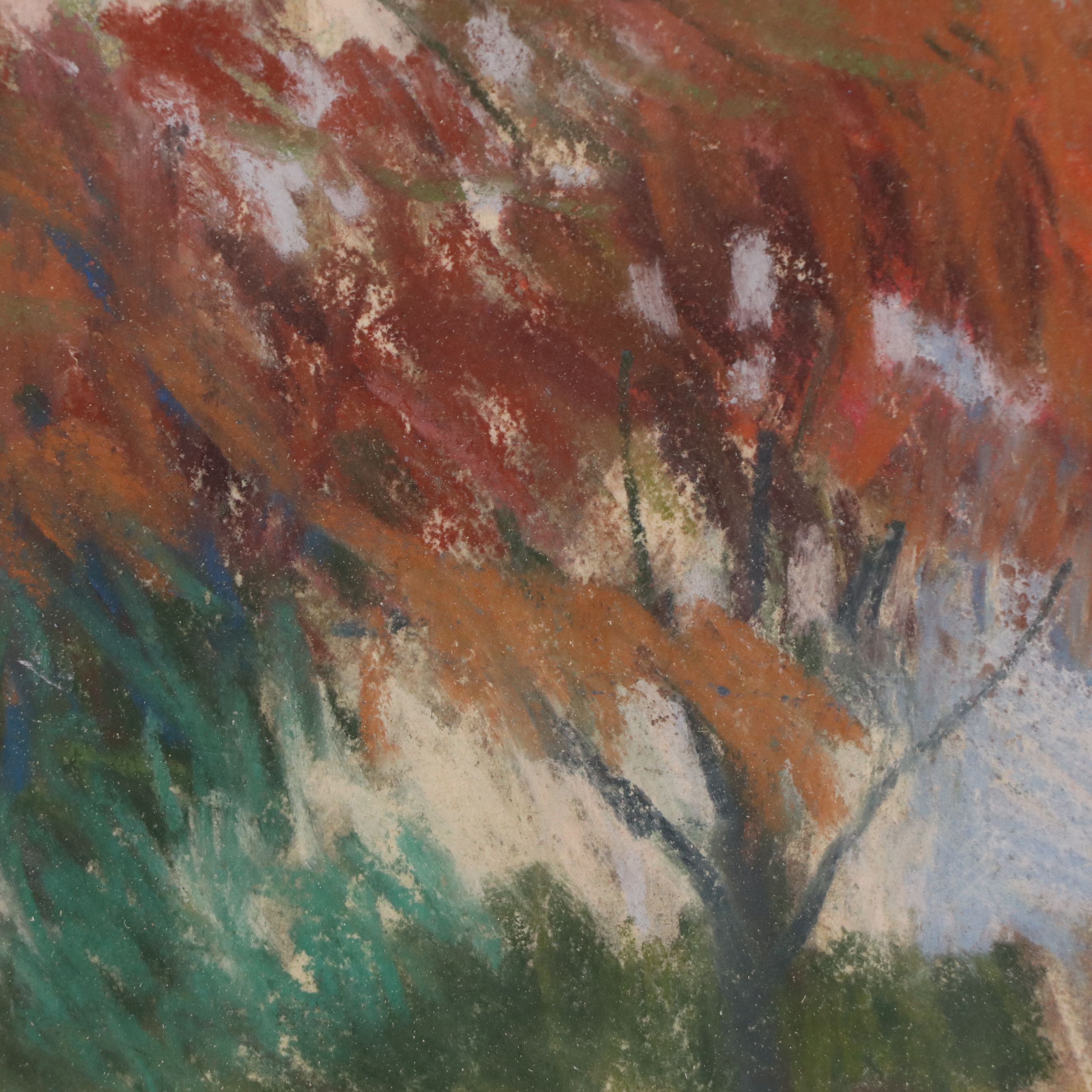 Richard Stalter Chalk Pastel Drawing of Church Landscape, 20th Century