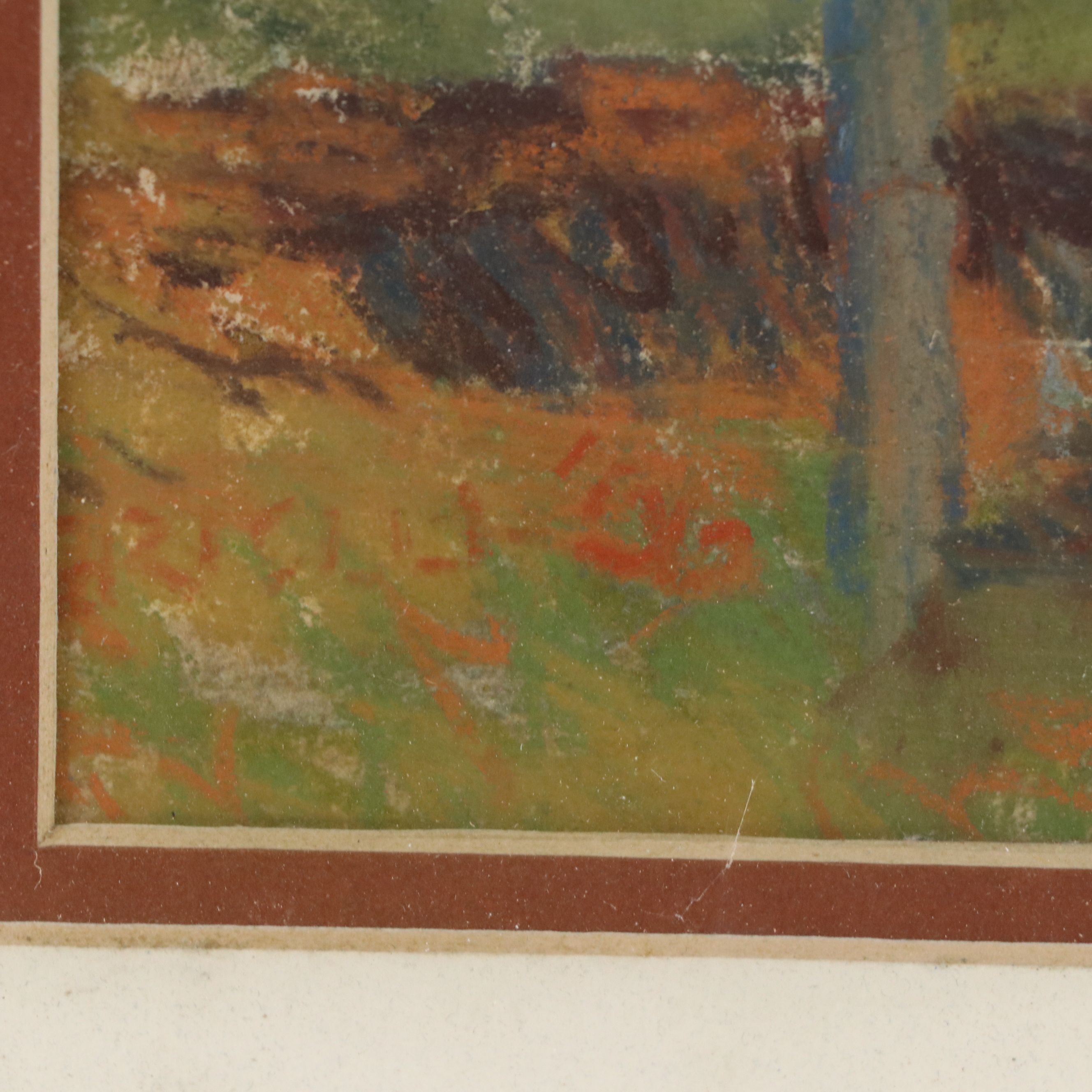 Richard Stalter Chalk Pastel Drawing of Church Landscape, 20th Century