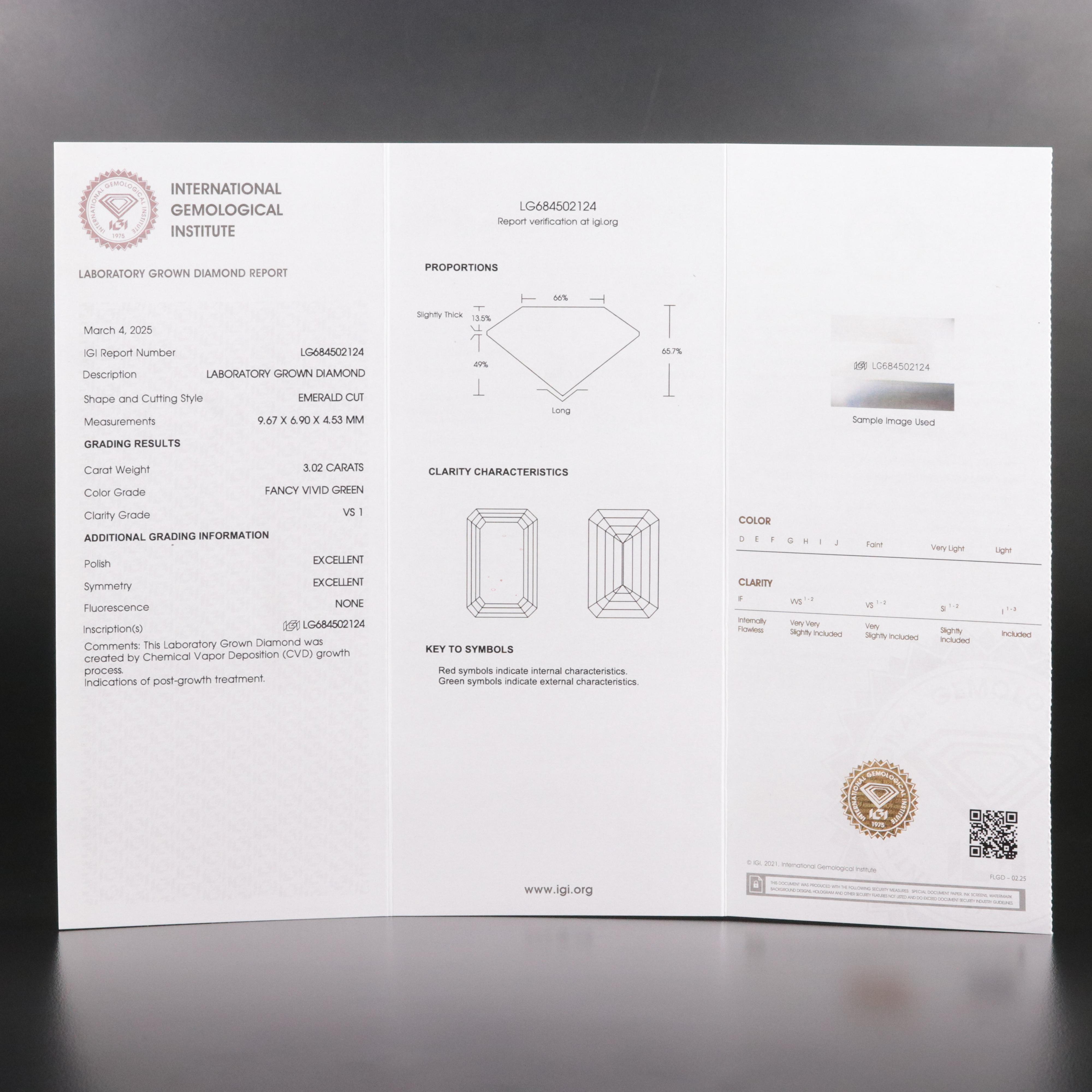 Loose 3.02 CT Lab Grown Diamond with IGI Report