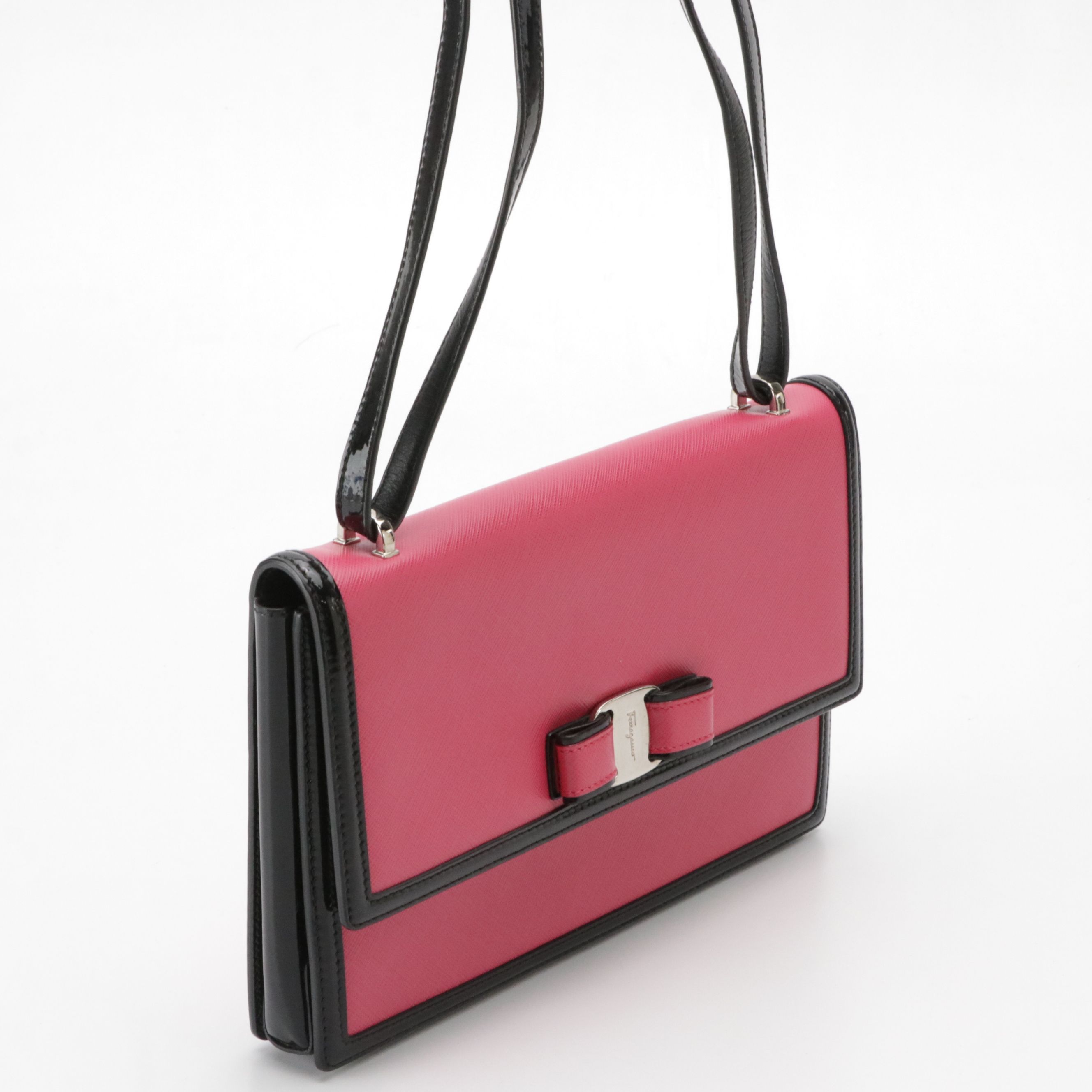 Salvatore Ferragamo Vara Bow Full Flap Shoulder Bag in Saffiano & Patent Leather