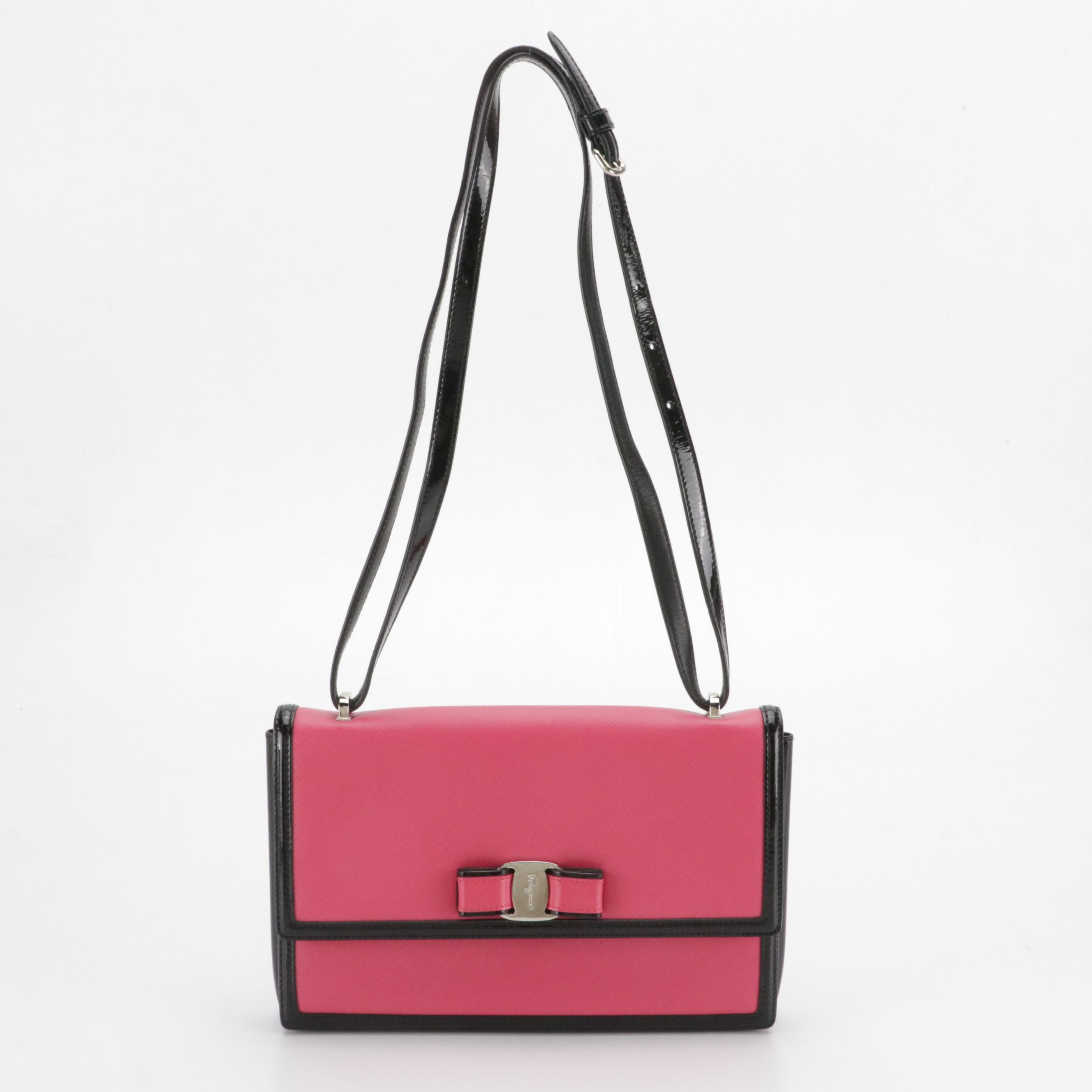 Salvatore Ferragamo Vara Bow Full Flap Shoulder Bag in Saffiano & Patent Leather