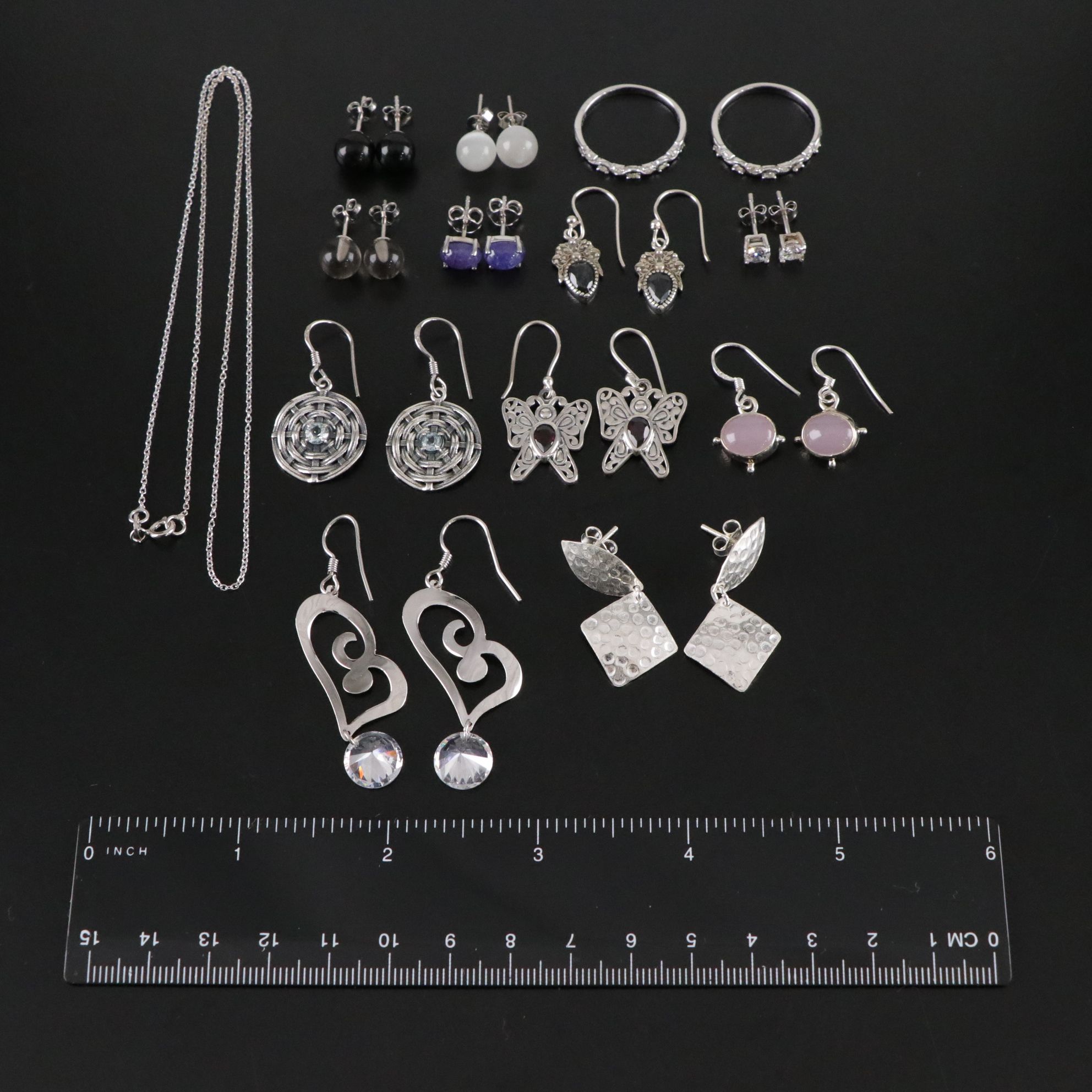 14 Assorted Sterling Silver Rings, Necklaces and Earrings
