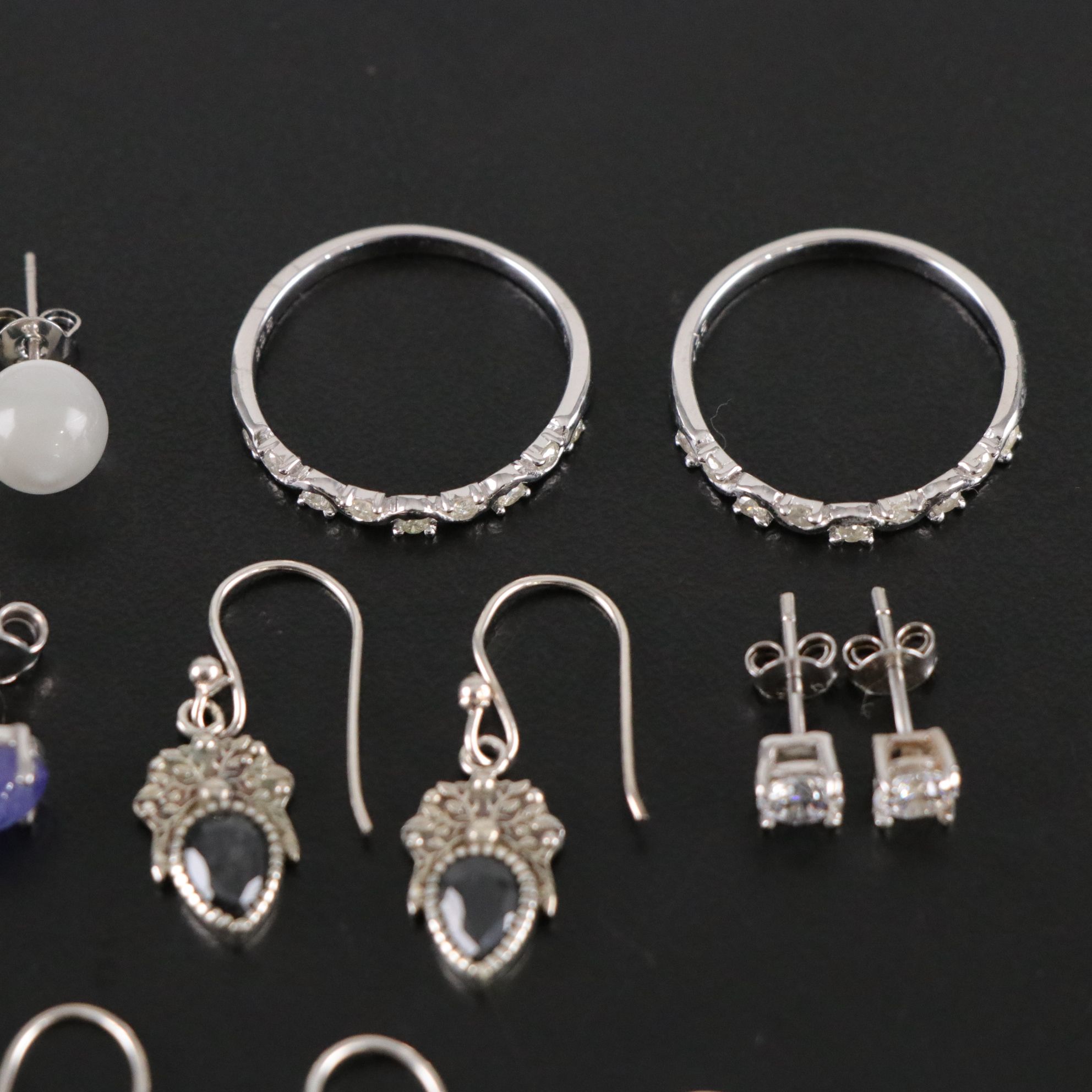 14 Assorted Sterling Silver Rings, Necklaces and Earrings