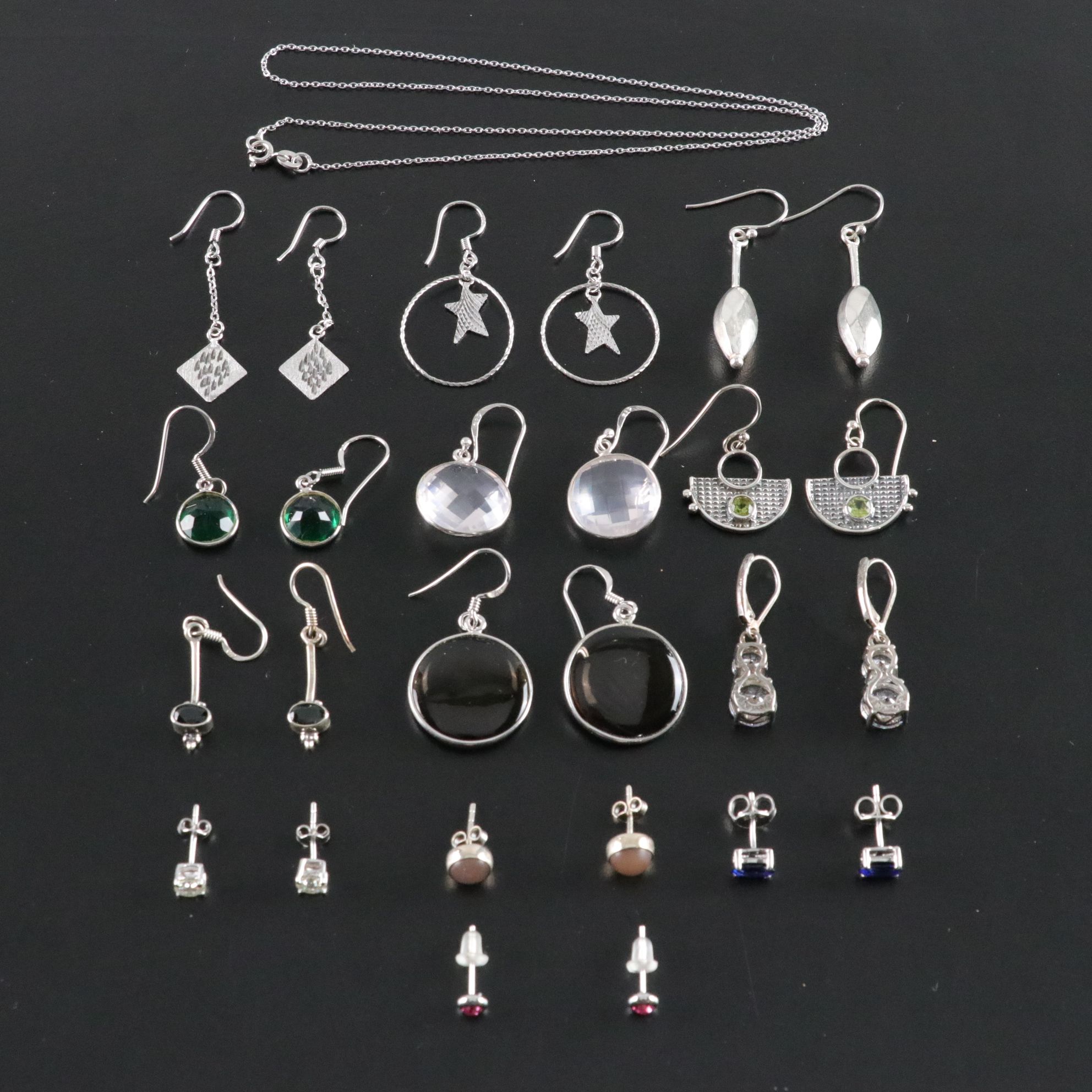 14 Assorted Sterling Silver Earrings and Necklaces