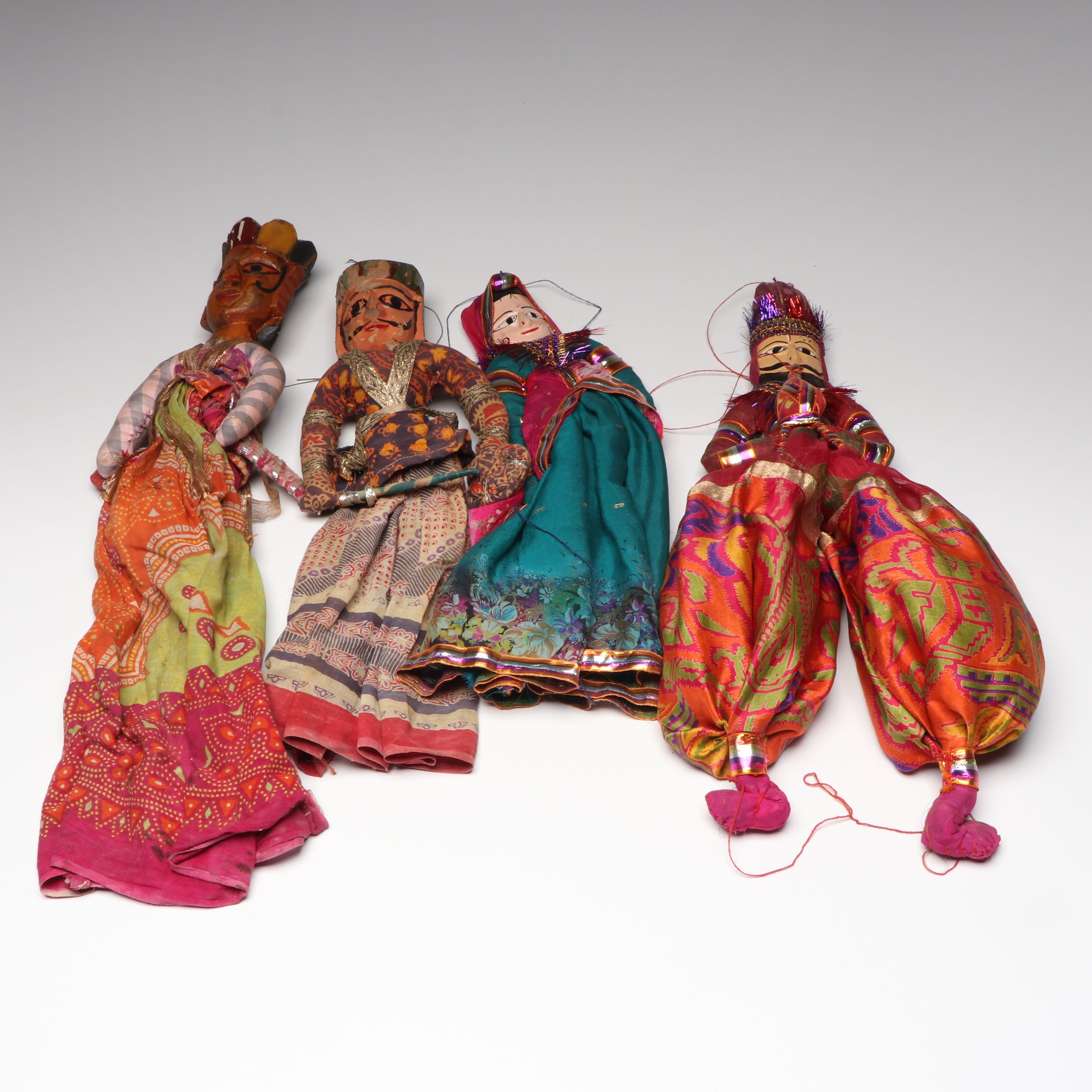 Indian Hand-Painted Wooden Marionettes and Dolls